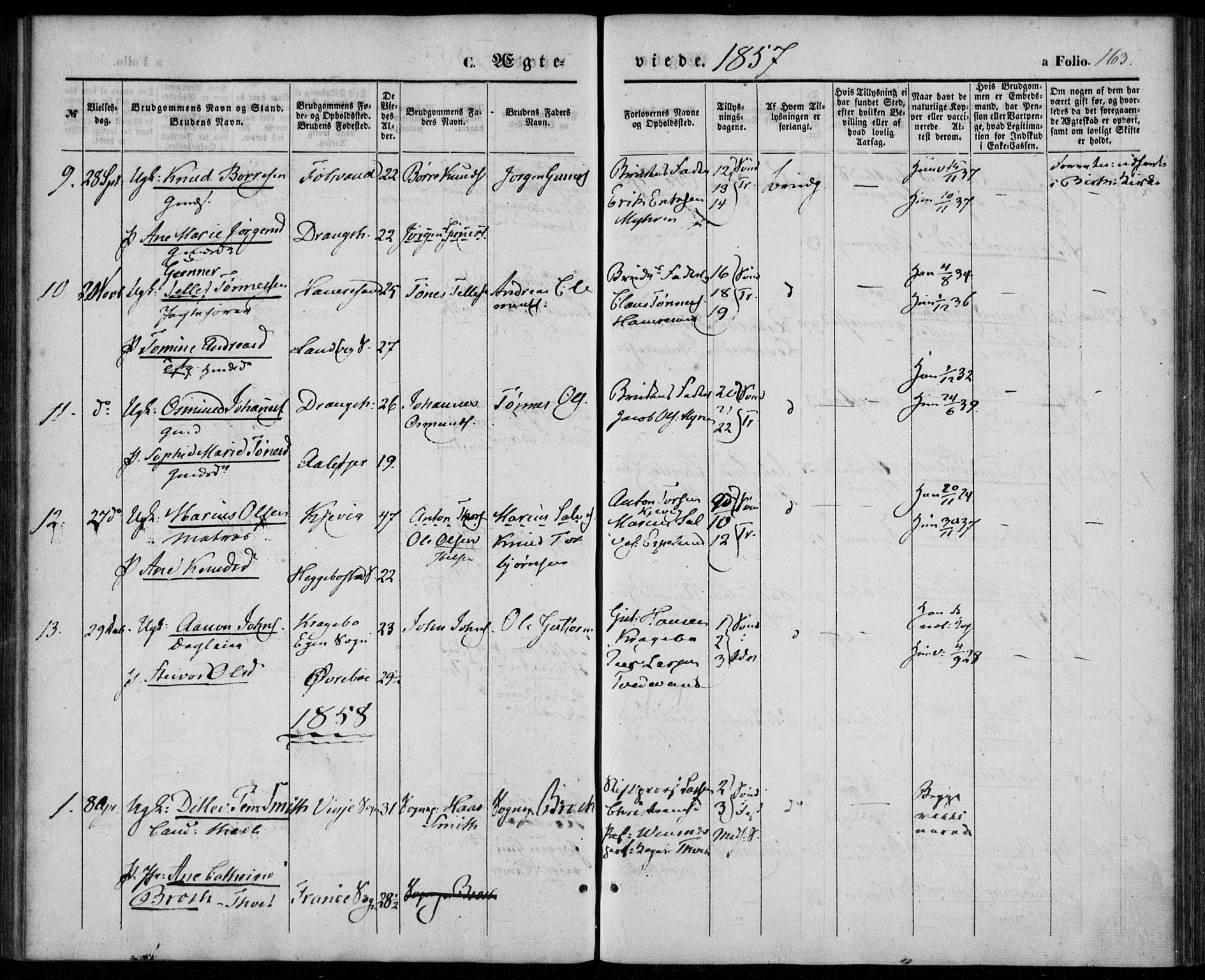 Tveit sokneprestkontor, SAK/1111-0043/F/Fa/L0005: Parish register (official) no. A 5, 1853-1871, p. 163