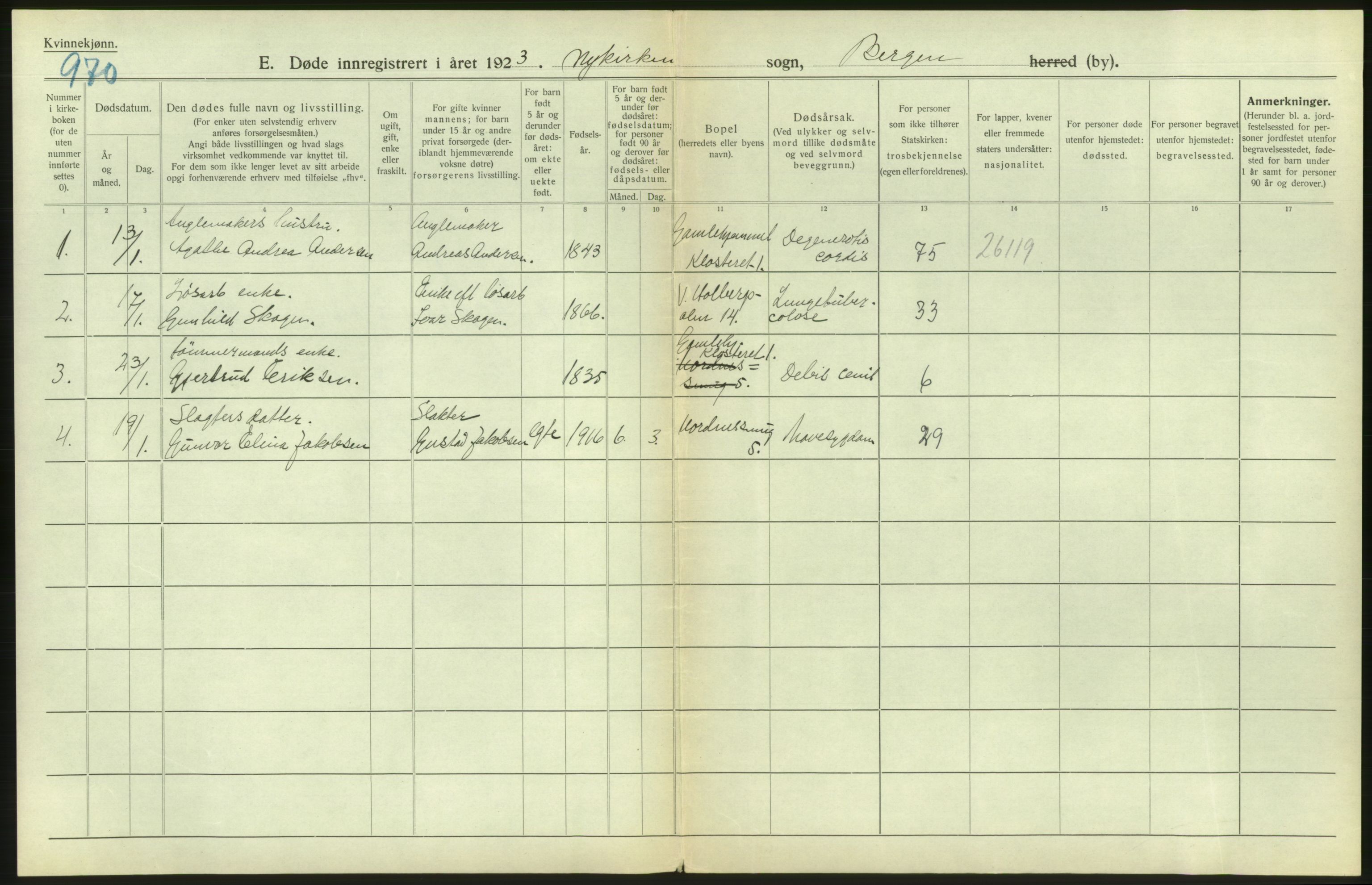 Statistisk sentralbyrå, Sosiodemografiske emner, Befolkning, RA/S-2228/D/Df/Dfc/Dfcc/L0029: Bergen: Gifte, døde, dødfødte., 1923, p. 310