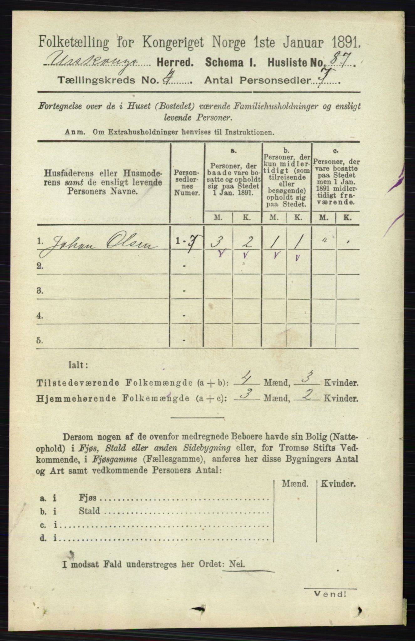 RA, 1891 census for 0224 Aurskog, 1891, p. 1484