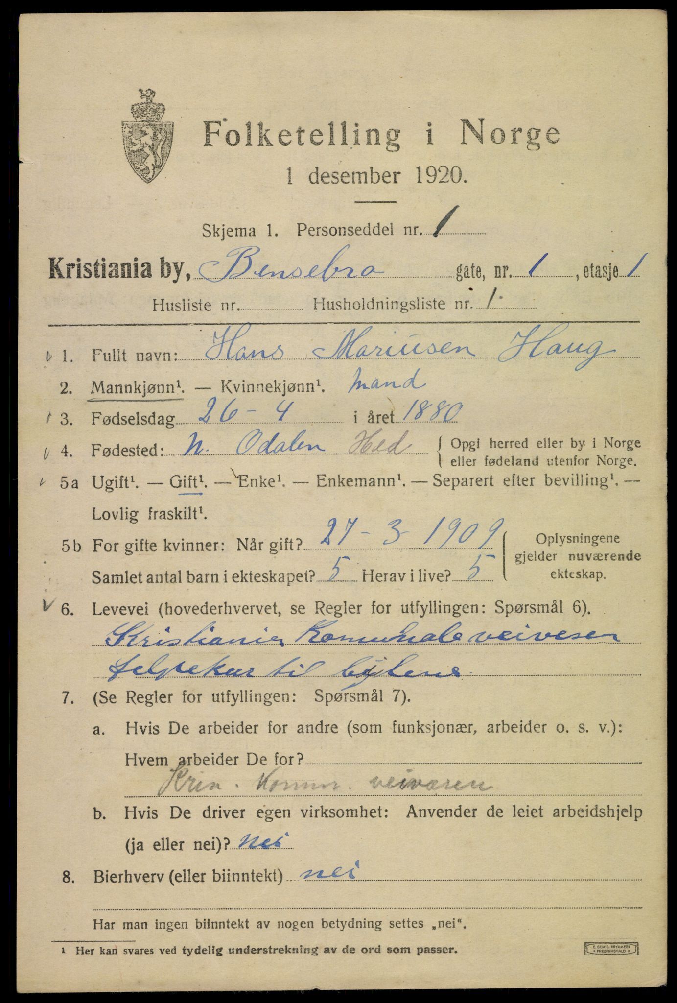 SAO, 1920 census for Kristiania, 1920, p. 150647