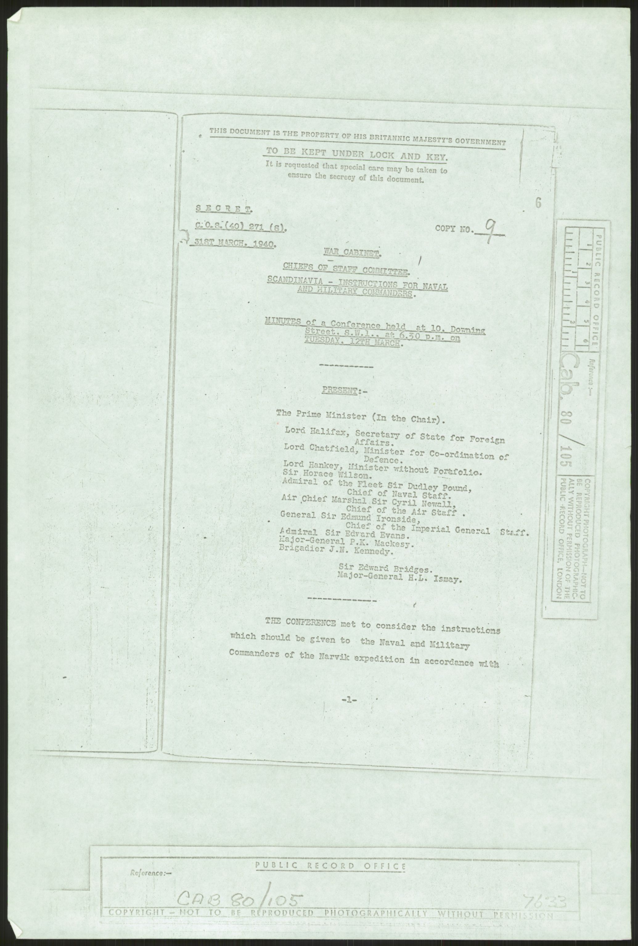 Skodvin, Magne, RA/PA-2036/F/L0006/0001: Kopier fra Public Record Office / CAB 80/105, 1940, p. 6