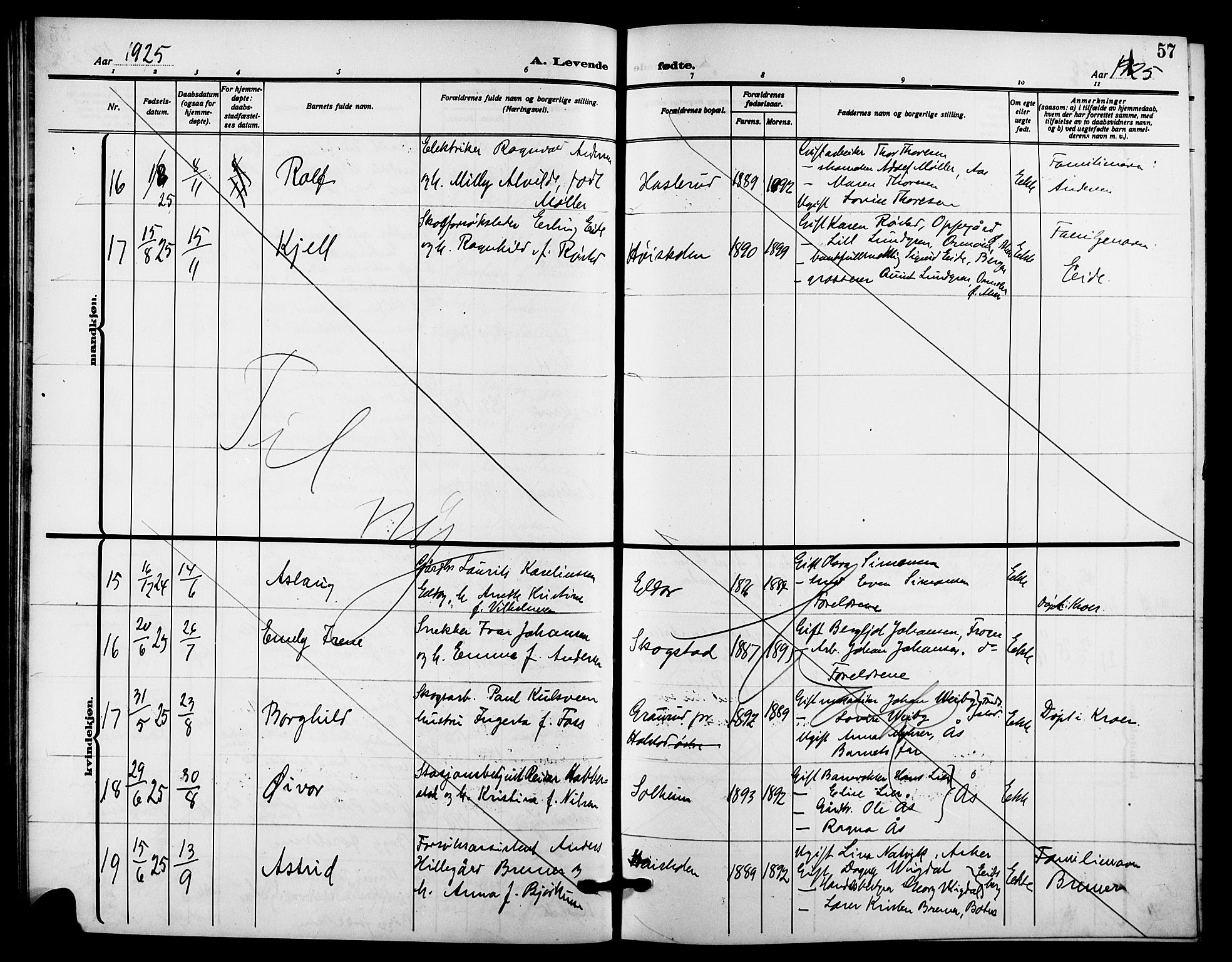 Ås prestekontor Kirkebøker, AV/SAO-A-10894/G/Ga/L0005: Parish register (copy) no. I 5, 1916-1924, p. 57