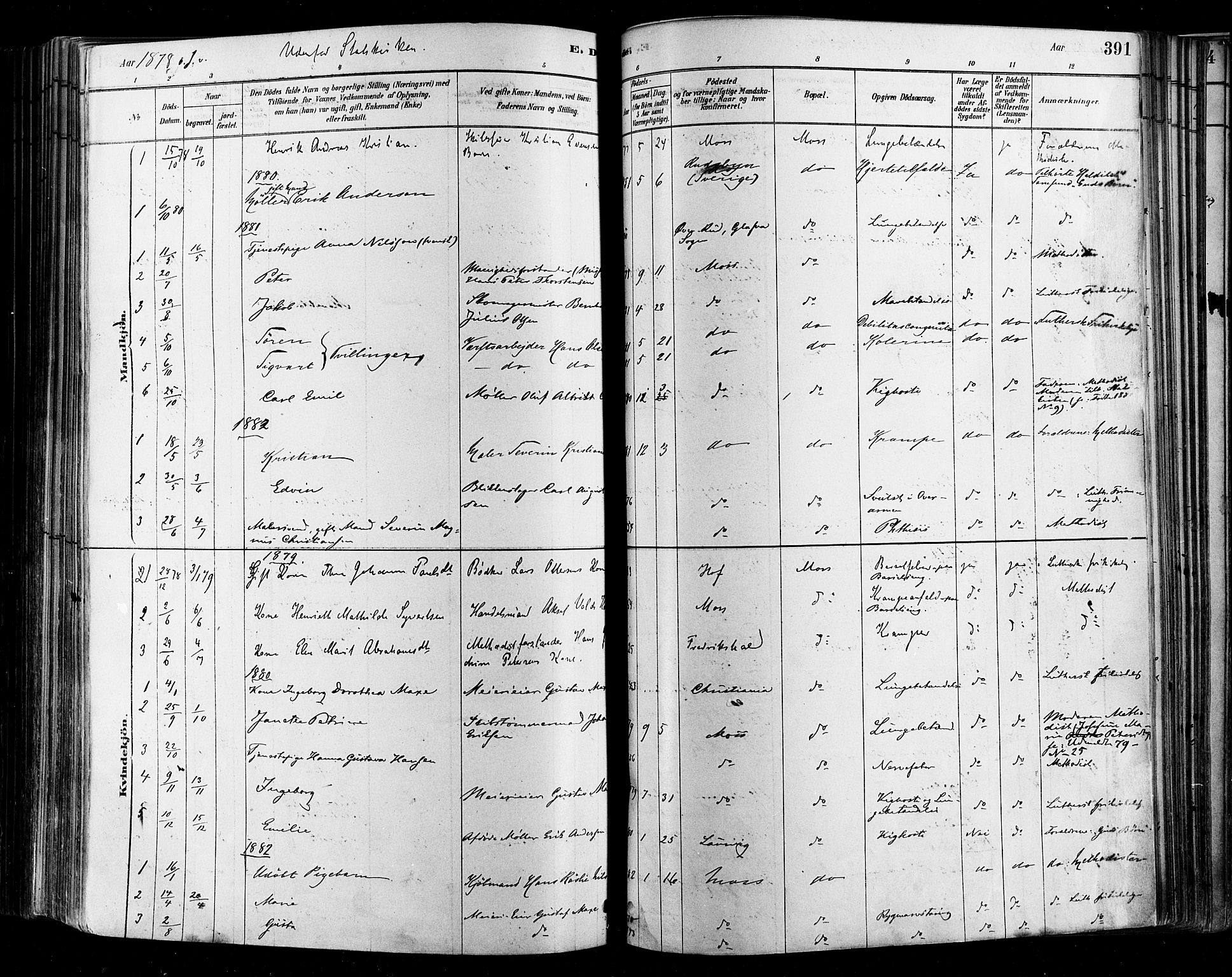 Moss prestekontor Kirkebøker, SAO/A-2003/F/Fb/L0001: Parish register (official) no. II 1, 1878-1886, p. 391