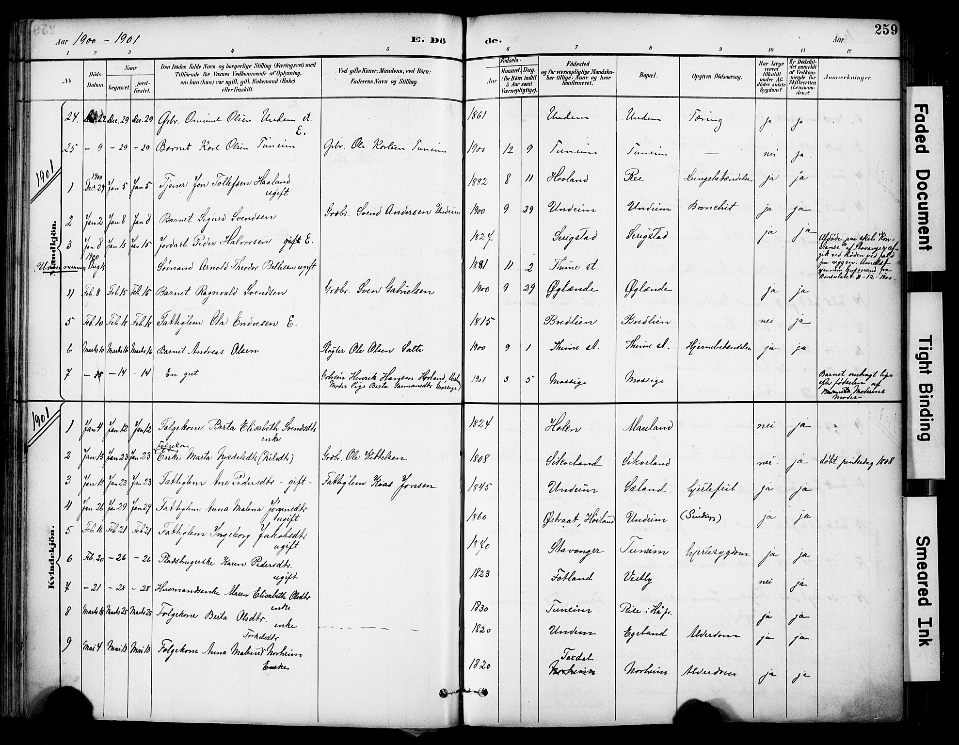 Lye sokneprestkontor, SAST/A-101794/001/30BA/L0011: Parish register (official) no. A 9, 1893-1903, p. 259