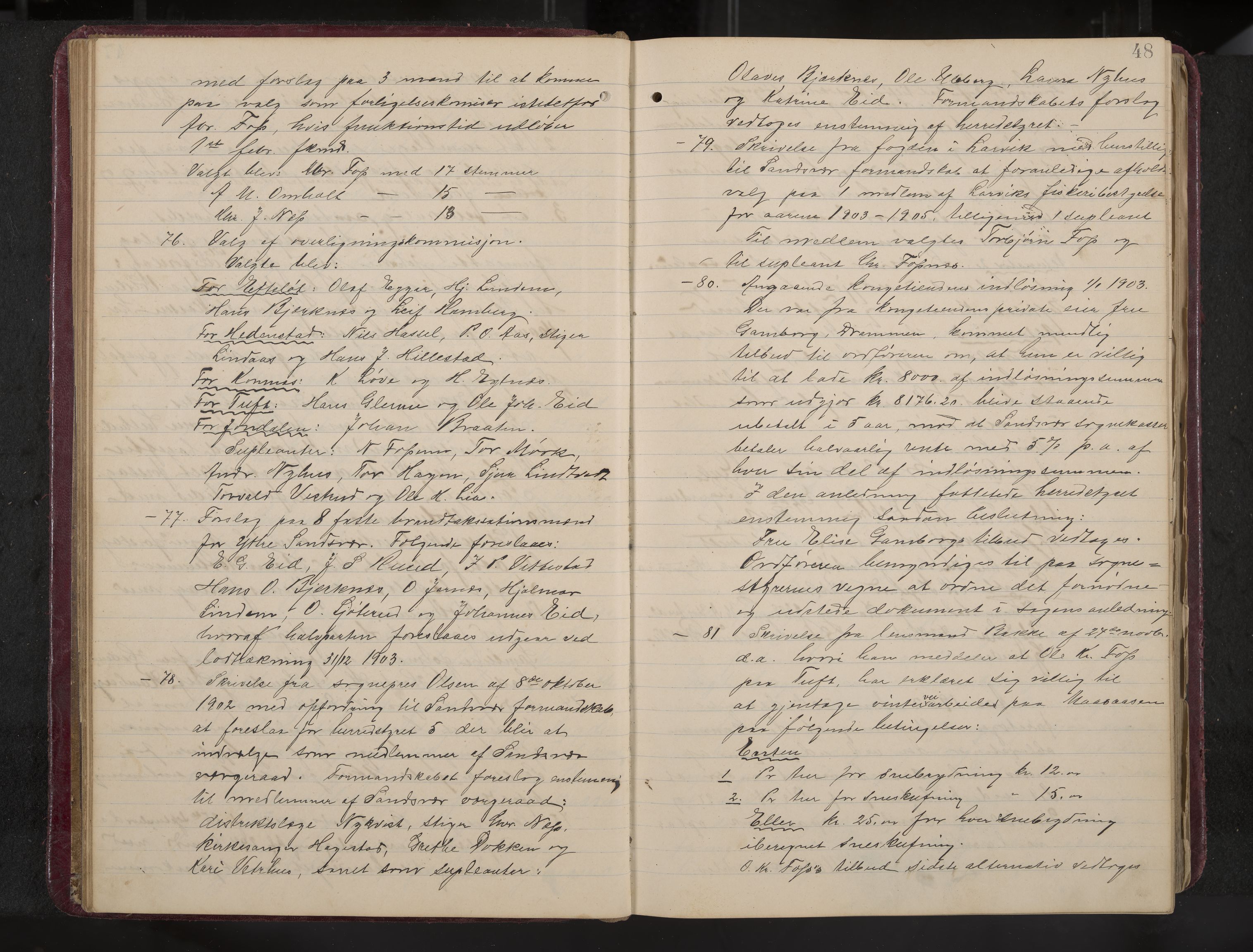 Ytre Sandsvær formannskap og sentraladministrasjon, IKAK/0629021/A/Aa/L0001: Møtebok med register, 1902-1919, p. 48