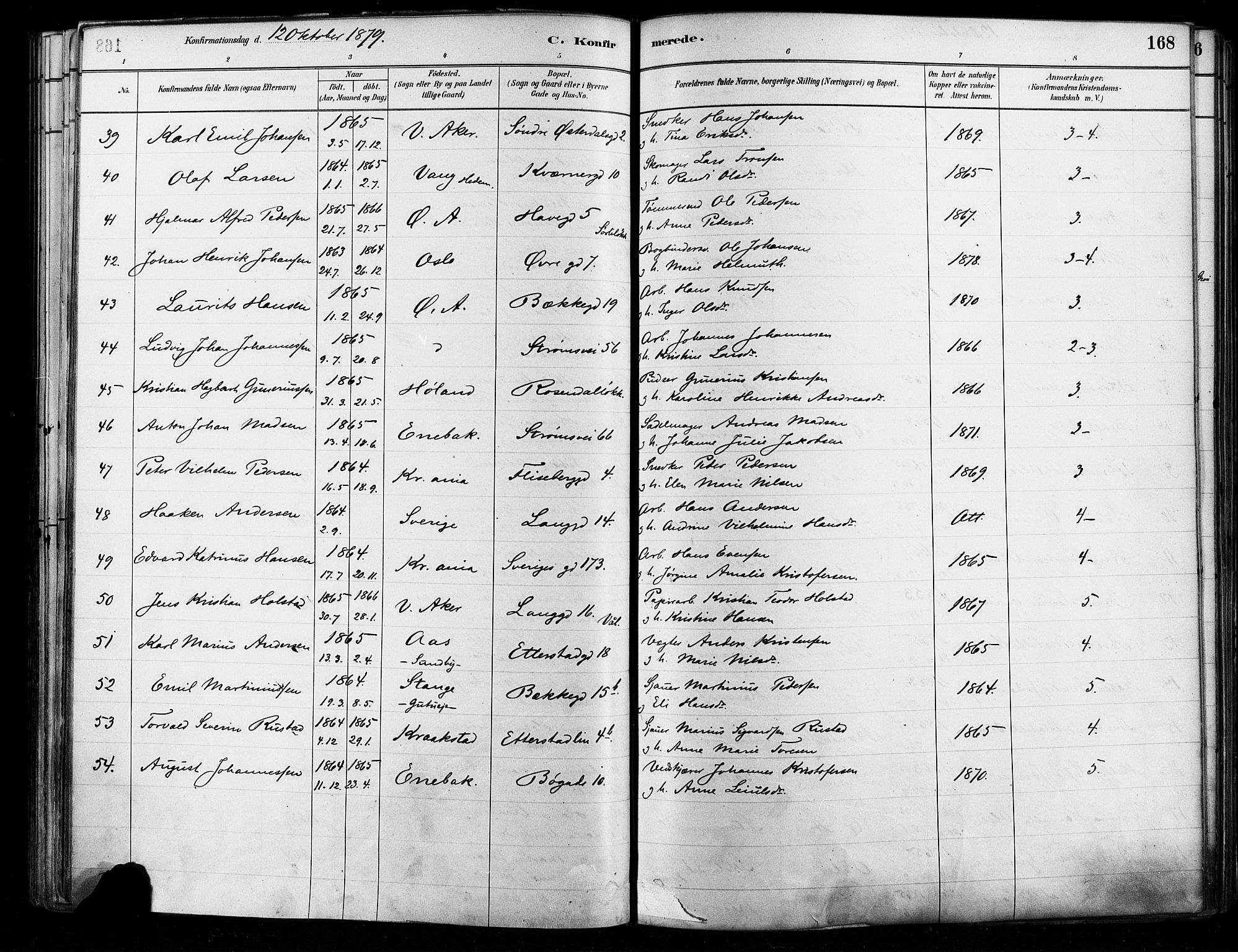 Østre Aker prestekontor Kirkebøker, SAO/A-10840/F/Fa/L0006: Parish register (official) no. I 5, 1879-1882, p. 168