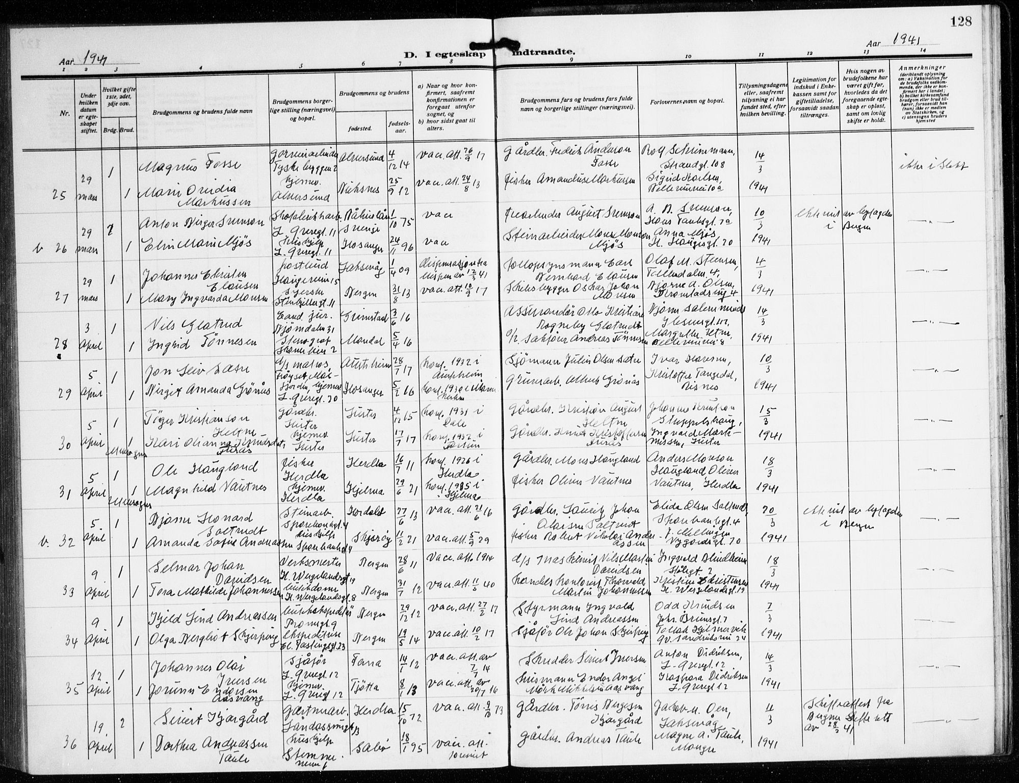 Korskirken sokneprestembete, AV/SAB-A-76101/H/Hab: Parish register (copy) no. D 5, 1926-1944, p. 128