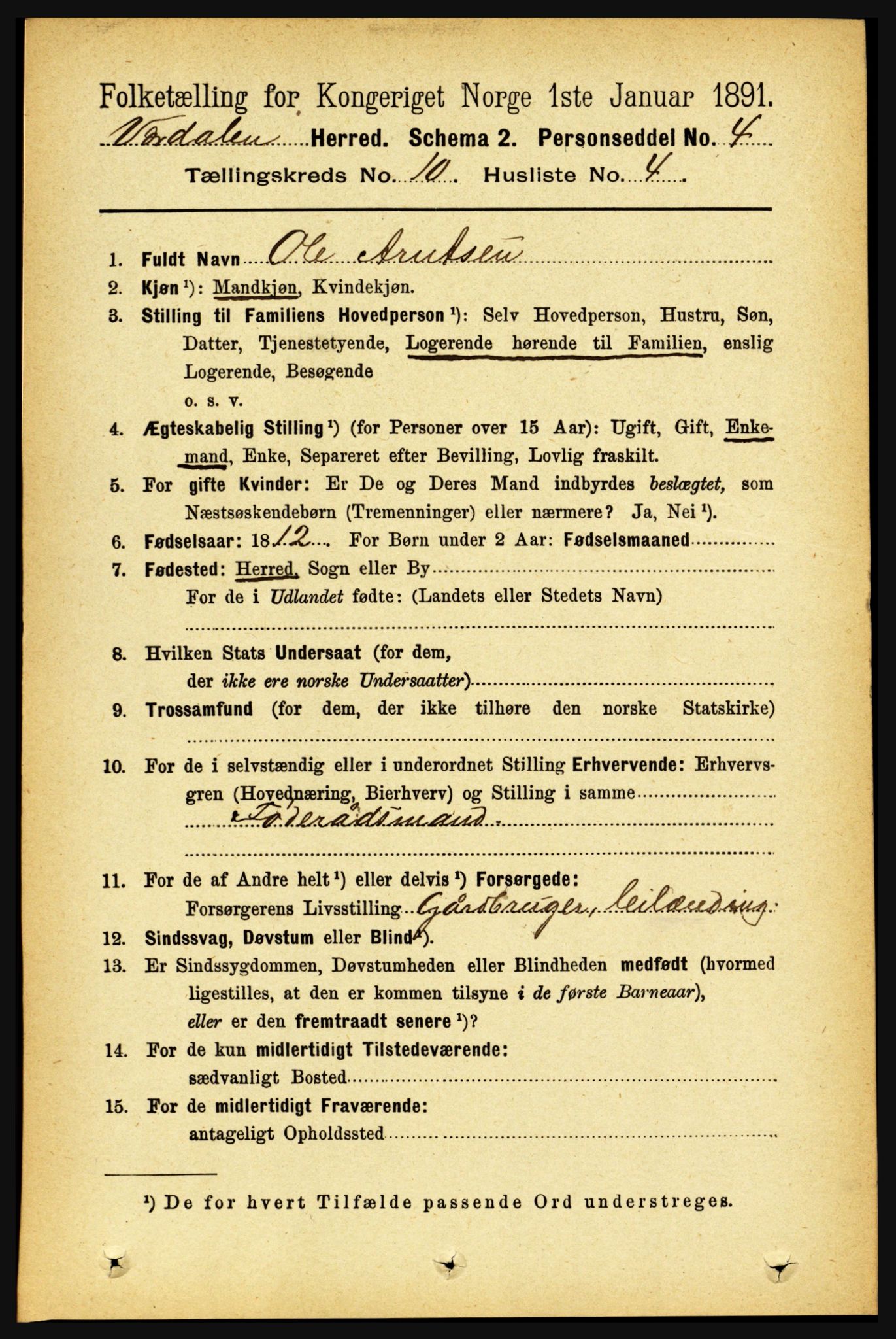 RA, 1891 census for 1721 Verdal, 1891, p. 5604
