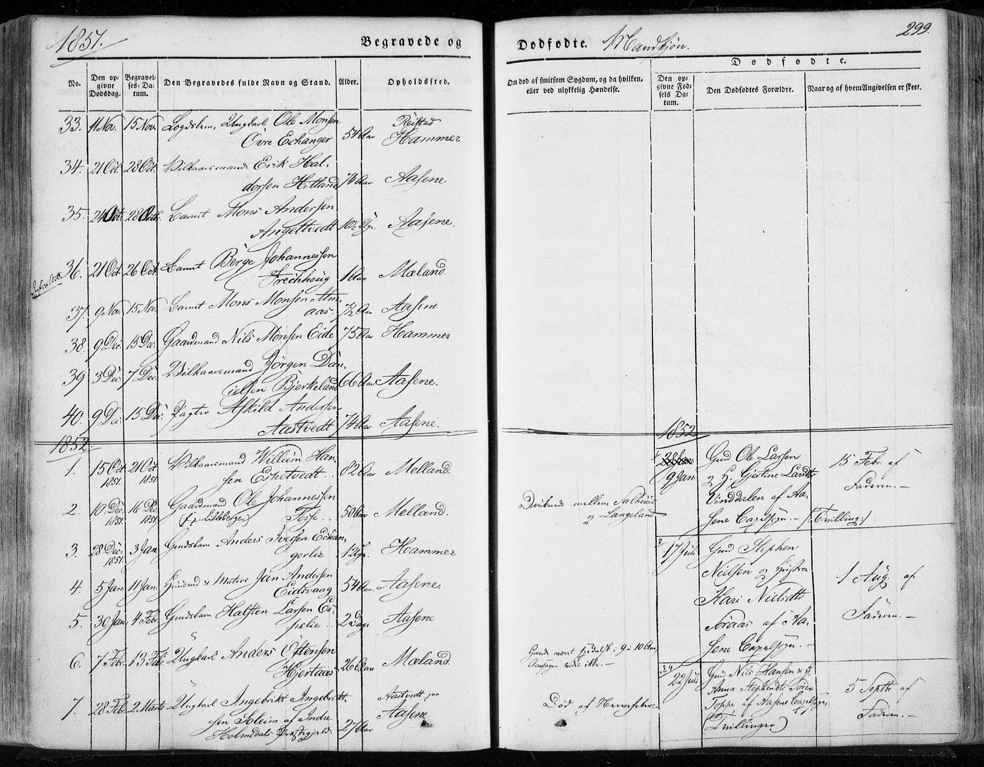 Hamre sokneprestembete, SAB/A-75501/H/Ha/Haa/Haaa/L0013: Parish register (official) no. A 13, 1846-1857, p. 299
