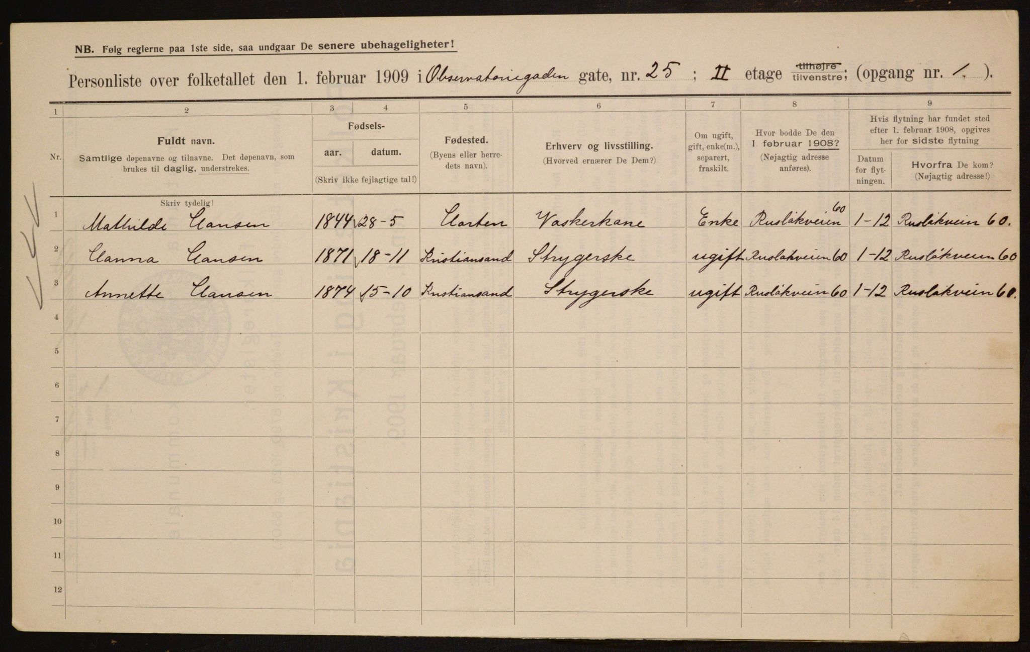 OBA, Municipal Census 1909 for Kristiania, 1909, p. 67381