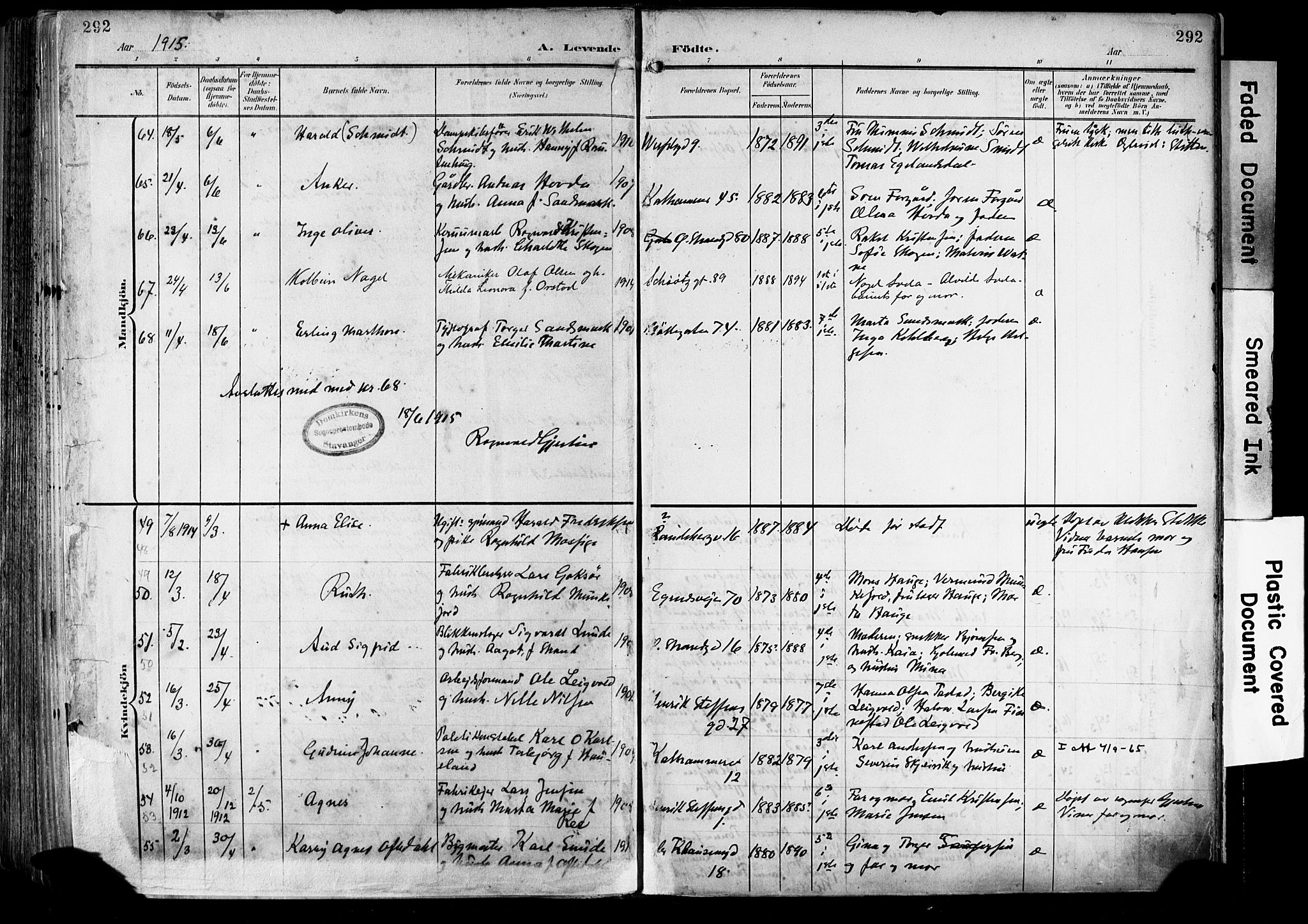 Domkirken sokneprestkontor, AV/SAST-A-101812/001/30/30BA/L0033: Parish register (official) no. A 32, 1903-1915, p. 292