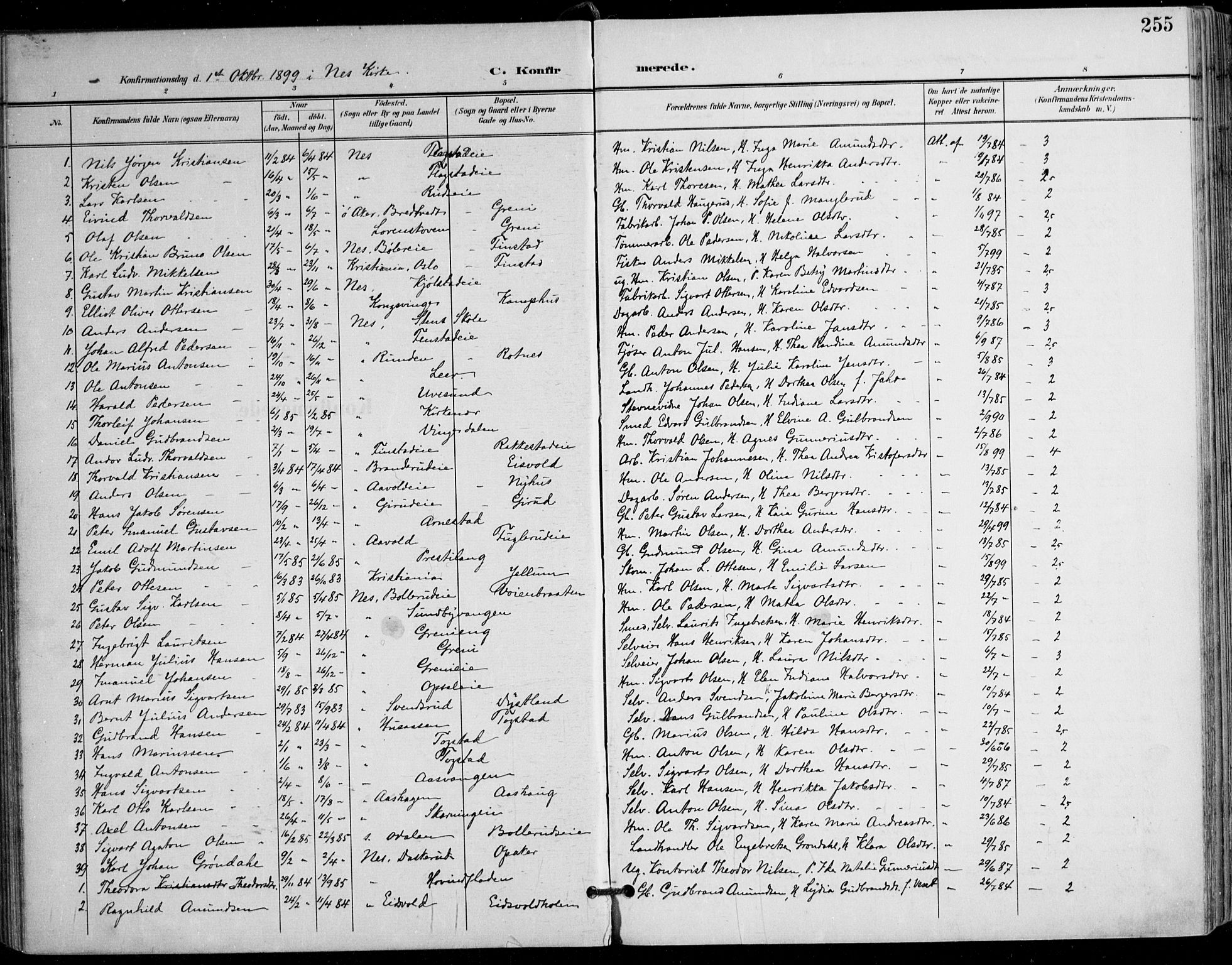 Nes prestekontor Kirkebøker, SAO/A-10410/F/Fa/L0011: Parish register (official) no. I 11, 1899-1918, p. 255