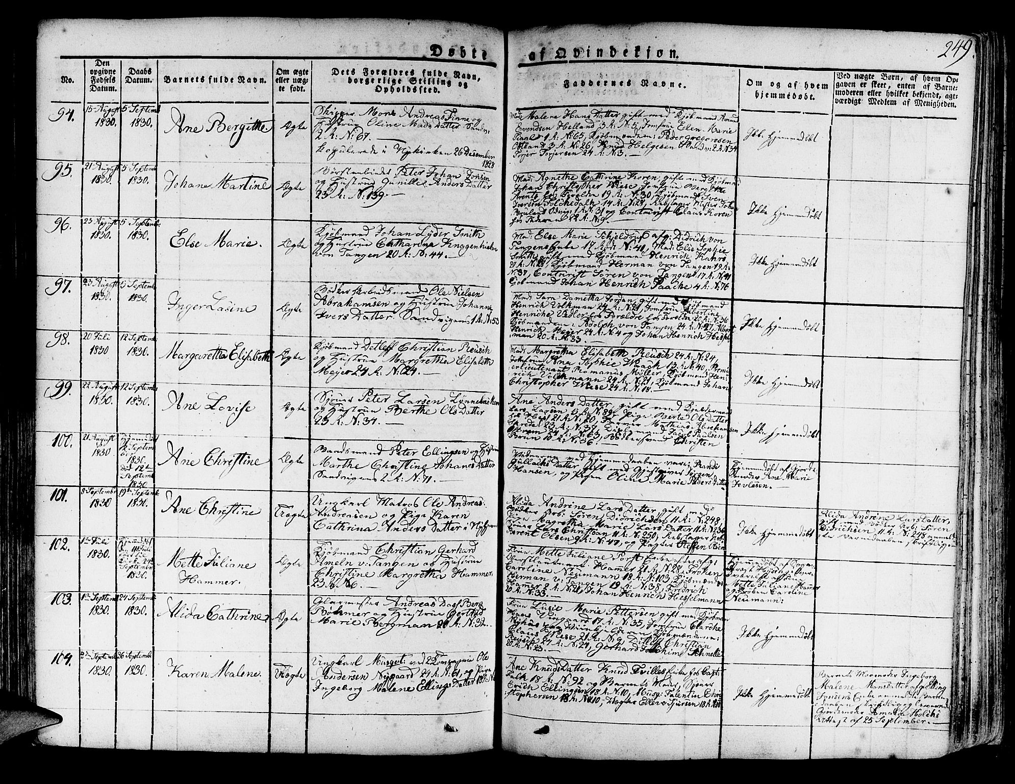 Korskirken sokneprestembete, AV/SAB-A-76101/H/Haa/L0014: Parish register (official) no. A 14, 1823-1835, p. 249