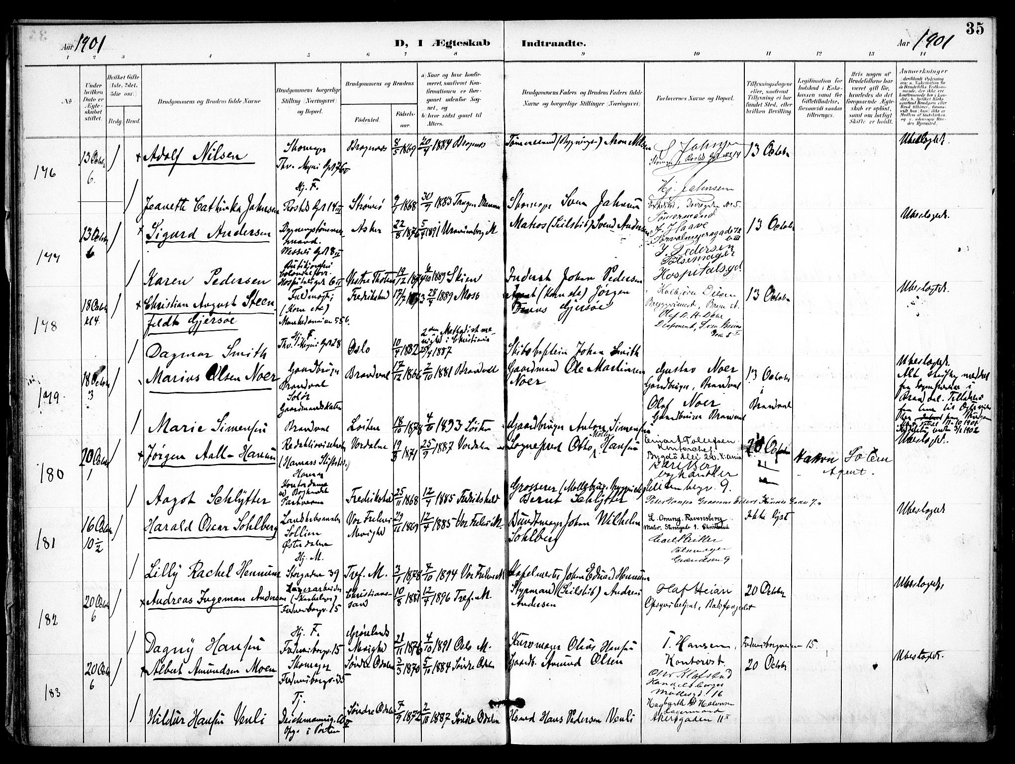 Trefoldighet prestekontor Kirkebøker, AV/SAO-A-10882/F/Fc/L0005: Parish register (official) no. III 5, 1900-1908, p. 35