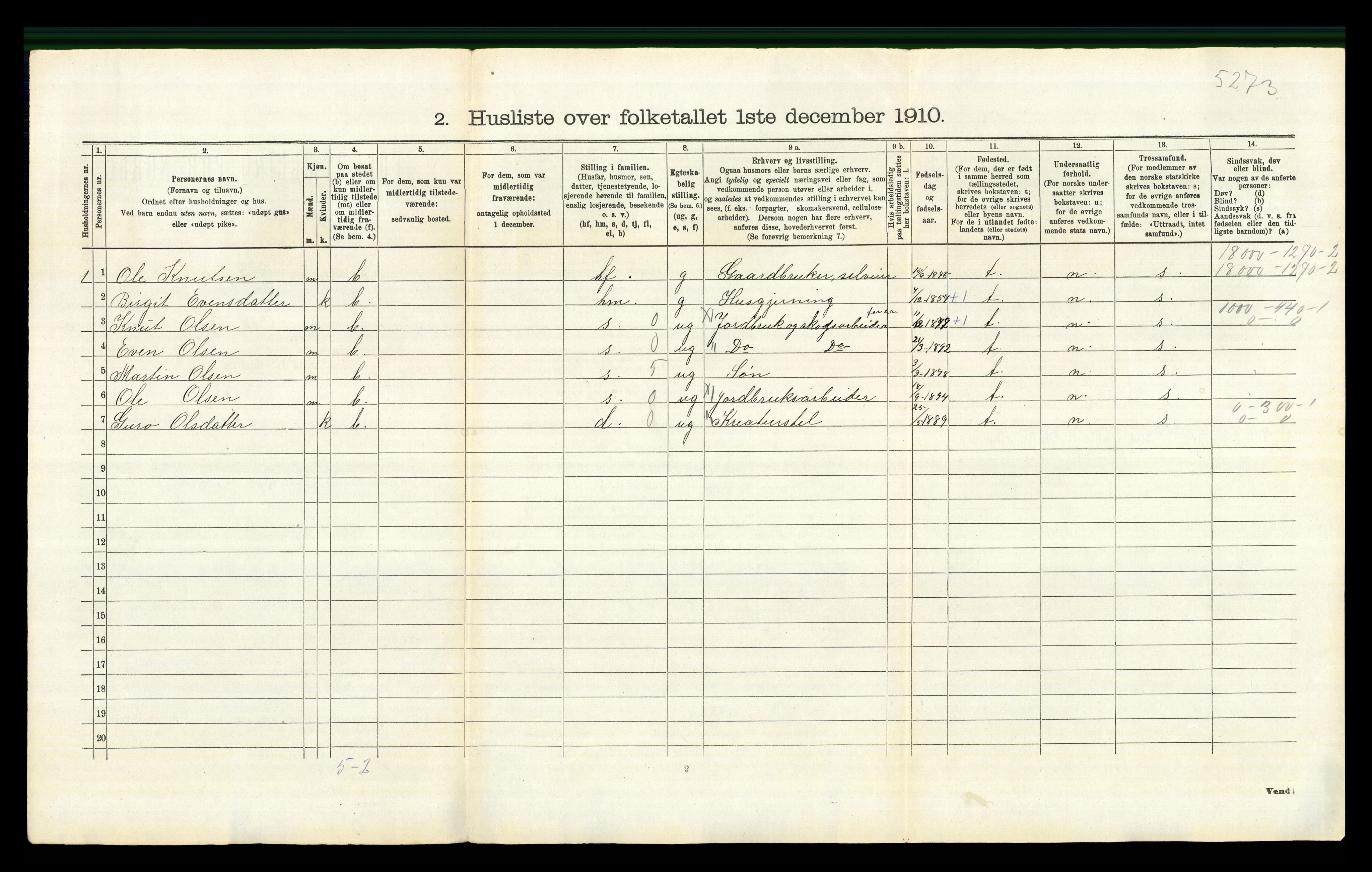 RA, 1910 census for Nes, 1910, p. 915