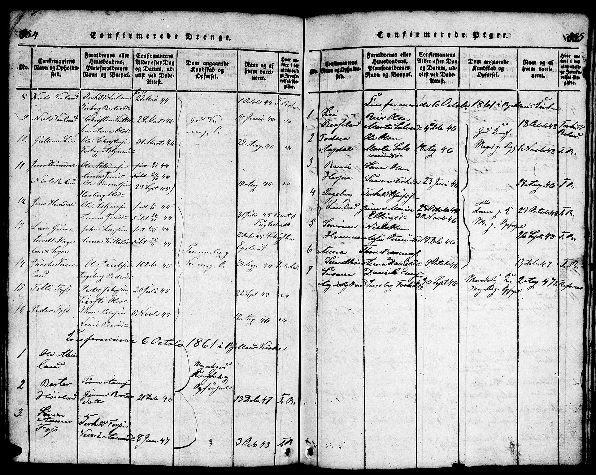 Bjelland sokneprestkontor, AV/SAK-1111-0005/F/Fb/Fba/L0003: Parish register (copy) no. B 3, 1816-1870, p. 554-555