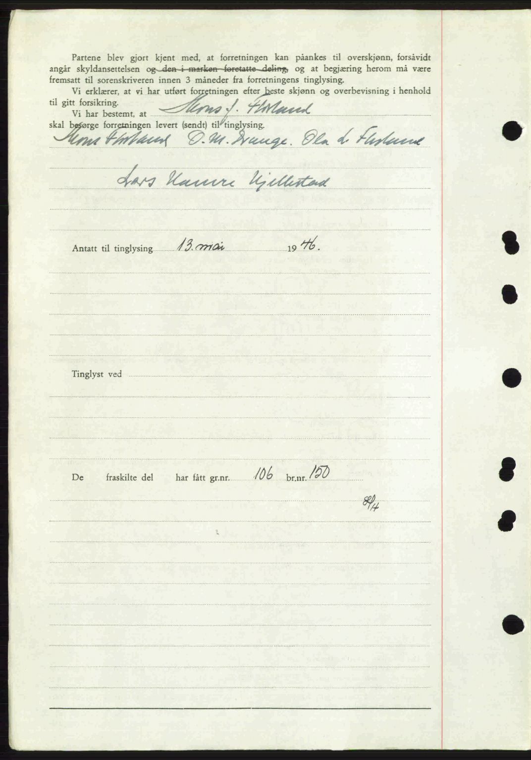 Midhordland sorenskriveri, SAB/A-3001/1/G/Gb/Gbj/L0022: Mortgage book no. A41-43, 1946-1946, Diary no: : 1918/1946