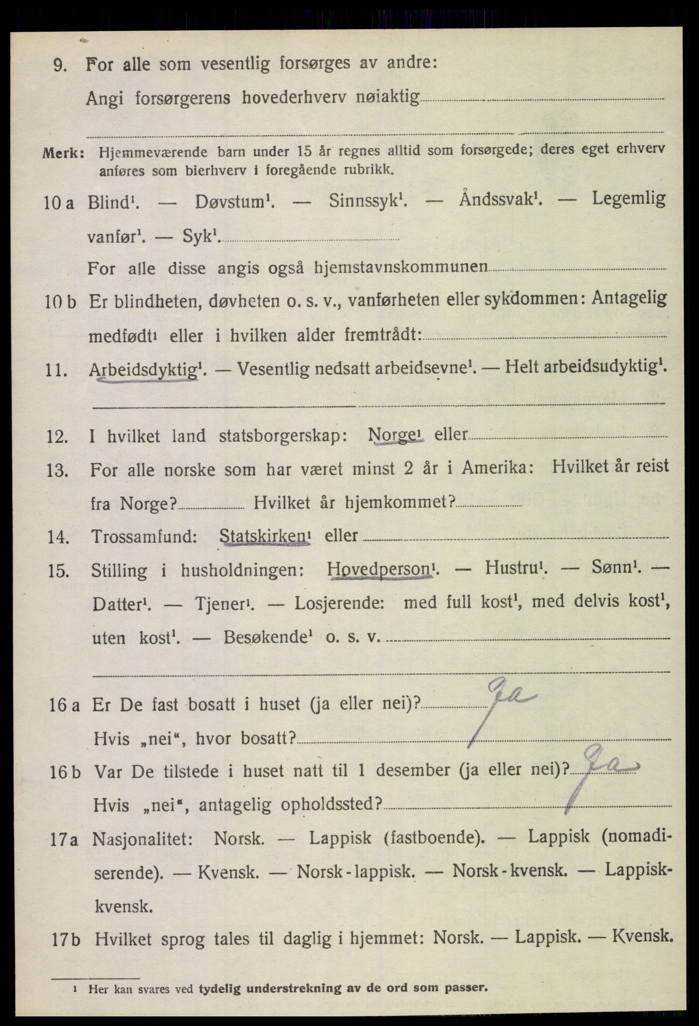 SAT, 1920 census for Fauske, 1920, p. 14911