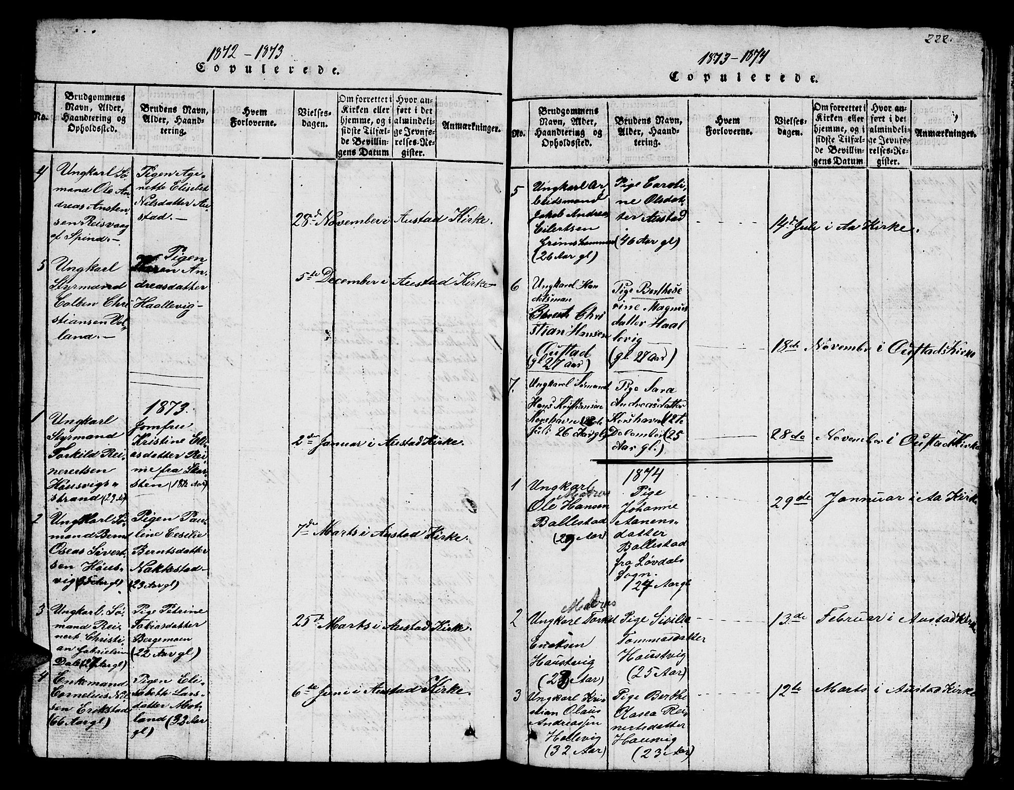 Lyngdal sokneprestkontor, SAK/1111-0029/F/Fb/Fba/L0001: Parish register (copy) no. B 1, 1816-1876, p. 222