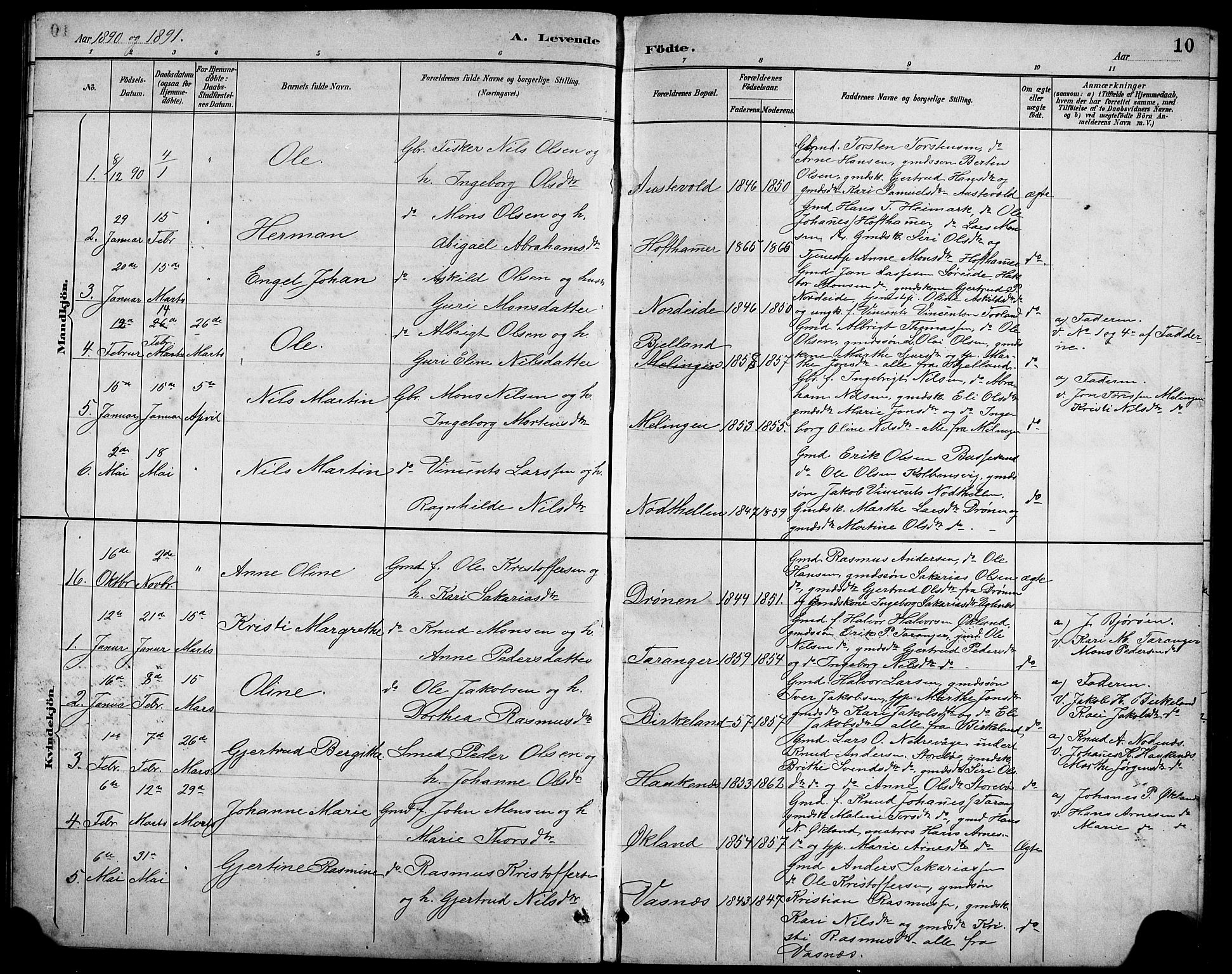Austevoll Sokneprestembete, SAB/A-74201/H/Hab: Parish register (copy) no. A 3, 1889-1900, p. 10