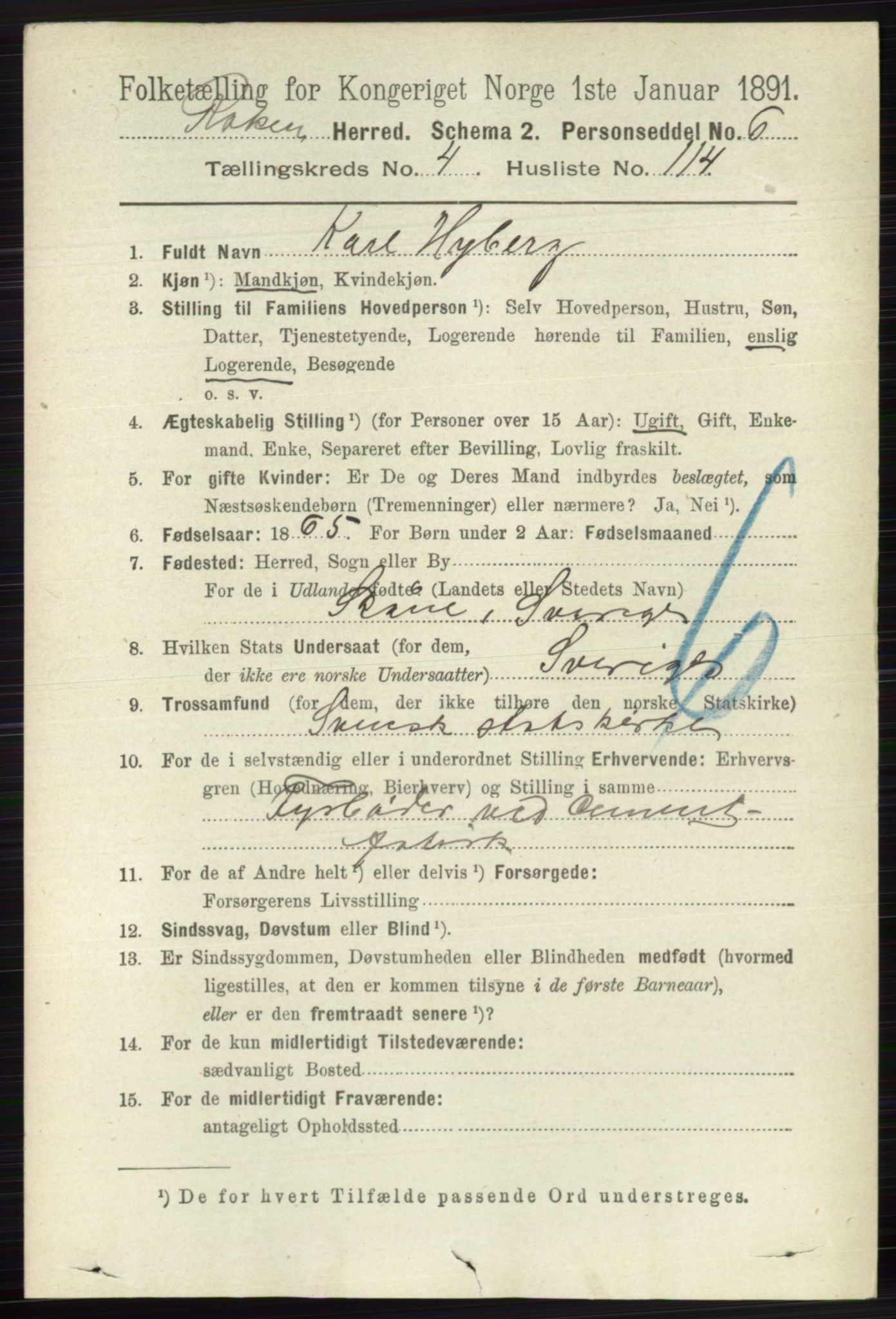 RA, 1891 census for 0627 Røyken, 1891, p. 2740