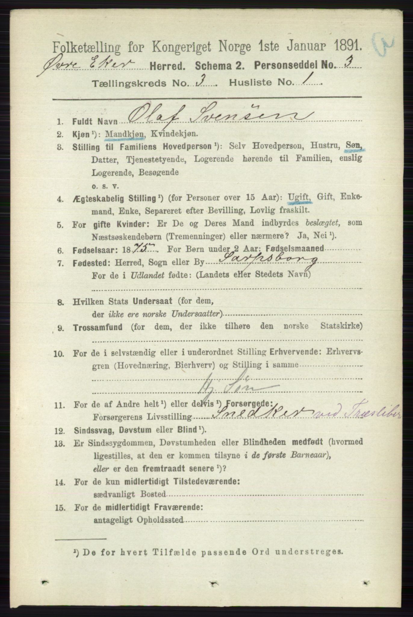 RA, 1891 census for 0624 Øvre Eiker, 1891, p. 992