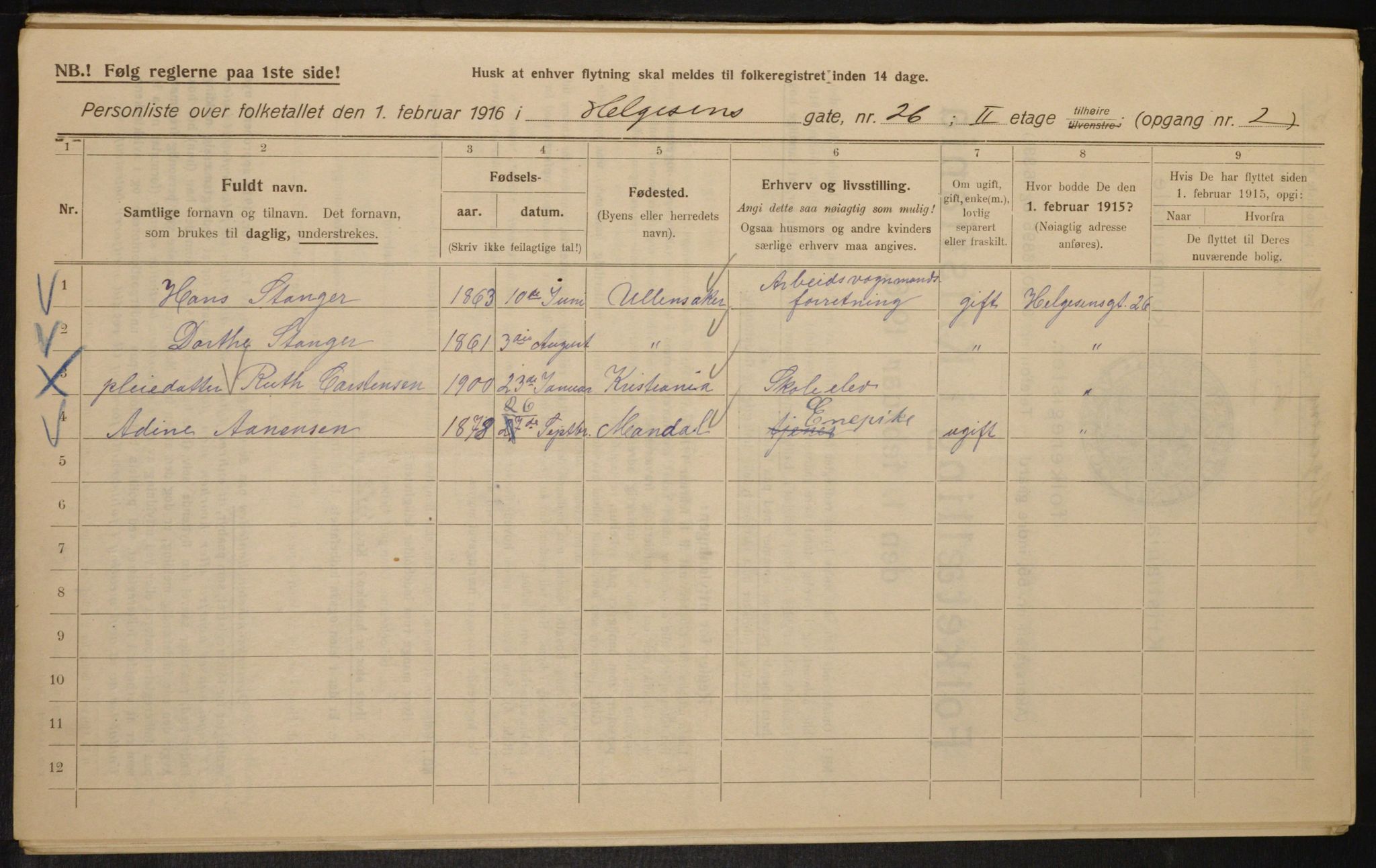 OBA, Municipal Census 1916 for Kristiania, 1916, p. 38592