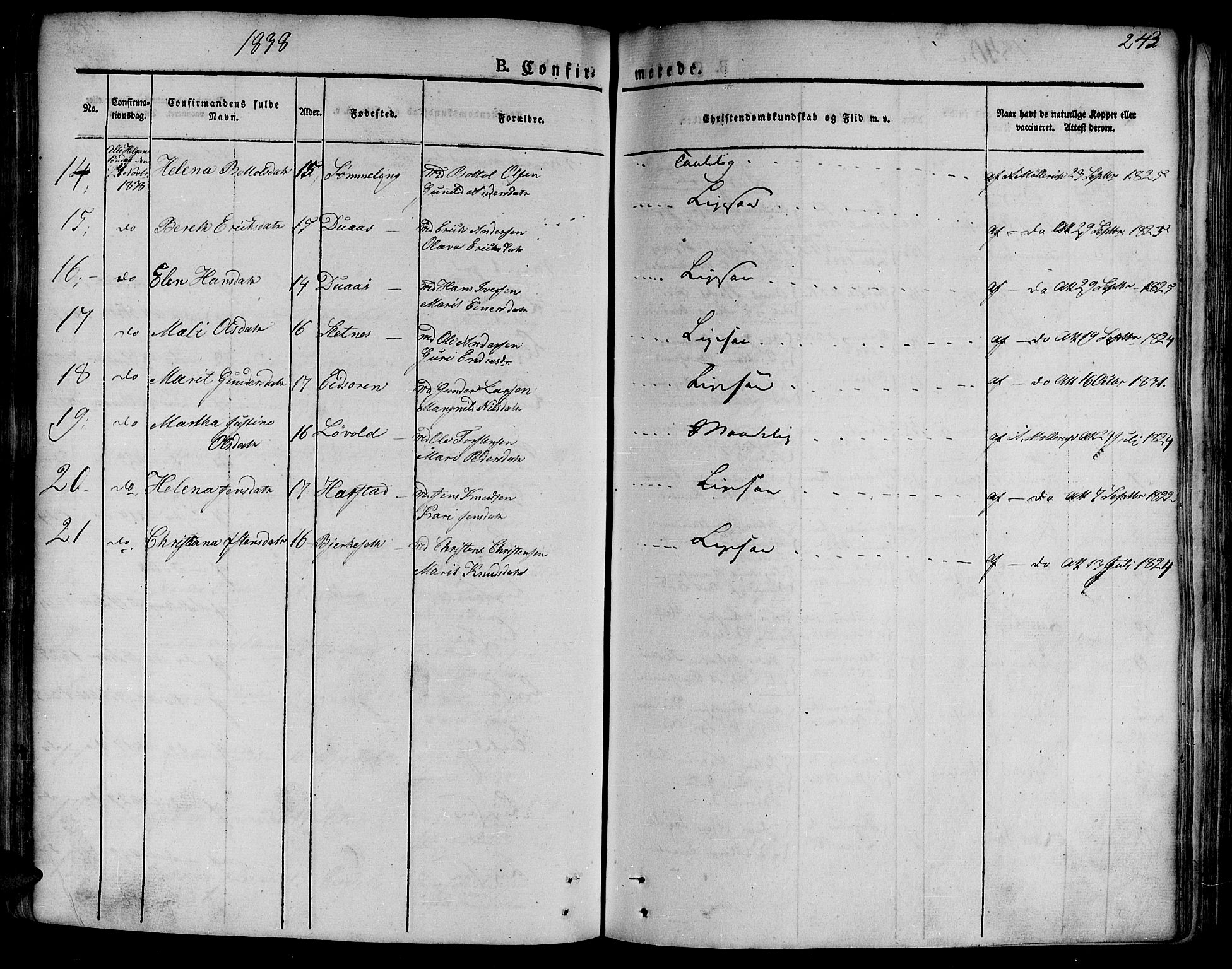 Ministerialprotokoller, klokkerbøker og fødselsregistre - Møre og Romsdal, SAT/A-1454/586/L0983: Parish register (official) no. 586A09, 1829-1843, p. 243