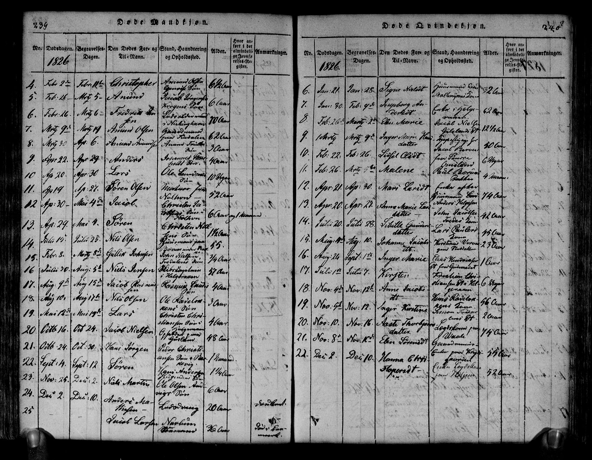 Brunlanes kirkebøker, AV/SAKO-A-342/G/Ga/L0001: Parish register (copy) no. I 1, 1814-1834, p. 239-240