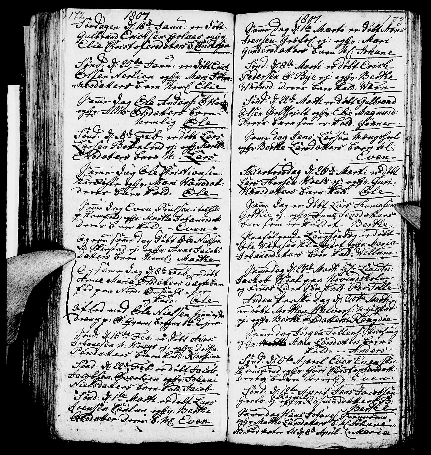 Nes prestekontor, Hedmark, AV/SAH-PREST-020/L/La/L0002: Parish register (copy) no. 2, 1785-1813, p. 172-173