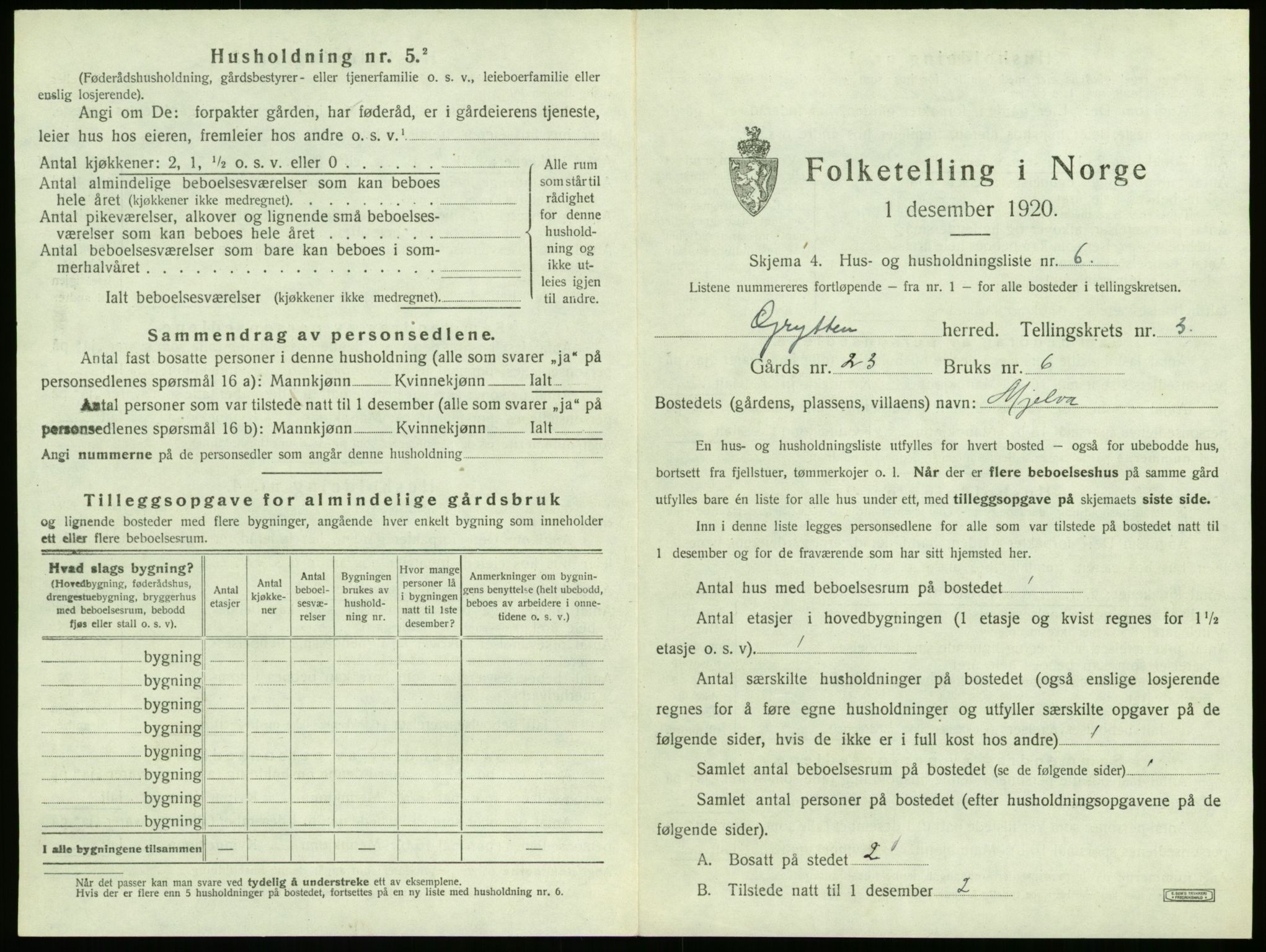 SAT, 1920 census for Grytten, 1920, p. 296