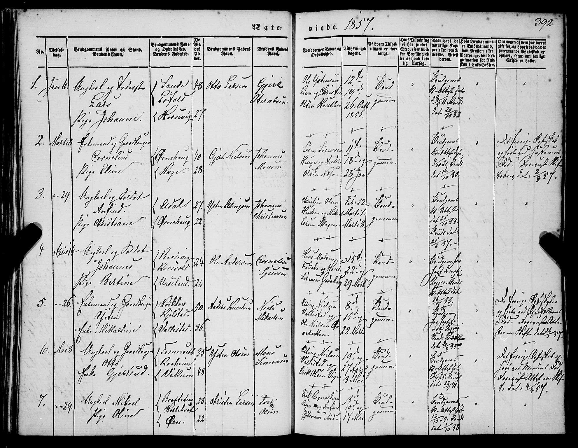 Gaular sokneprestembete, AV/SAB-A-80001/H/Haa: Parish register (official) no. A 4II, 1841-1859, p. 392