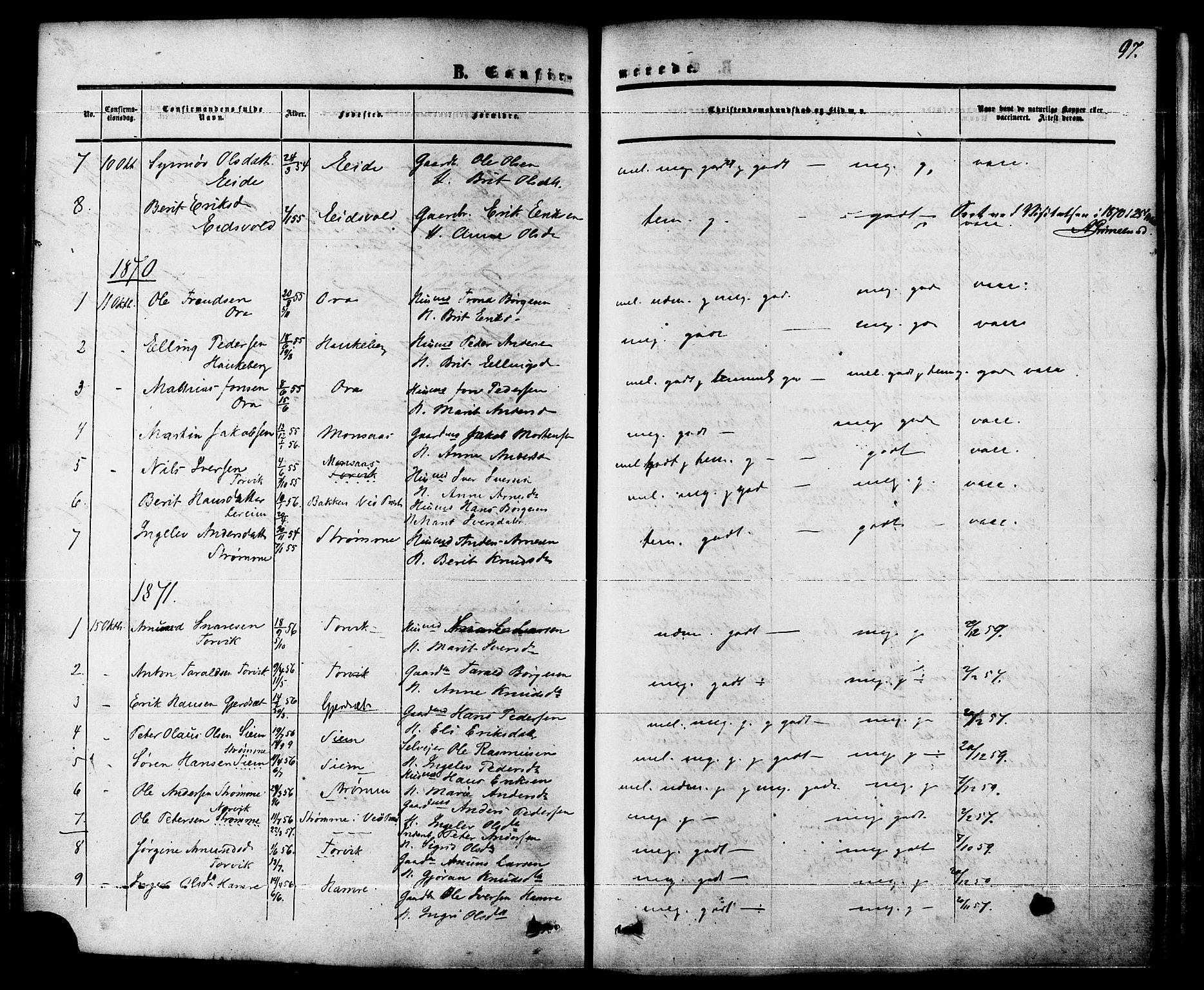 Ministerialprotokoller, klokkerbøker og fødselsregistre - Møre og Romsdal, AV/SAT-A-1454/542/L0552: Parish register (official) no. 542A02, 1854-1884, p. 97