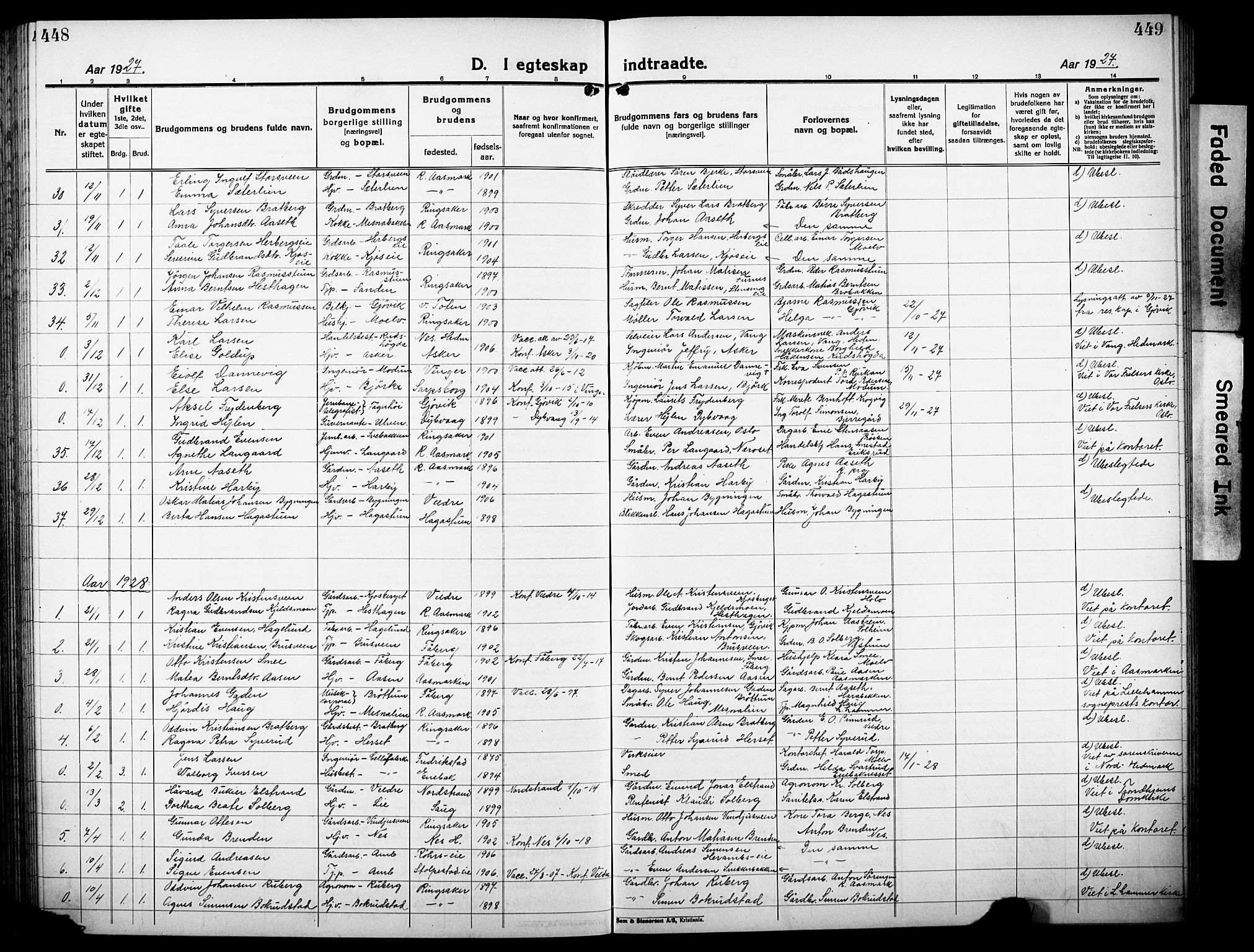 Ringsaker prestekontor, AV/SAH-PREST-014/L/La/L0019: Parish register (copy) no. 19, 1923-1933, p. 448-449