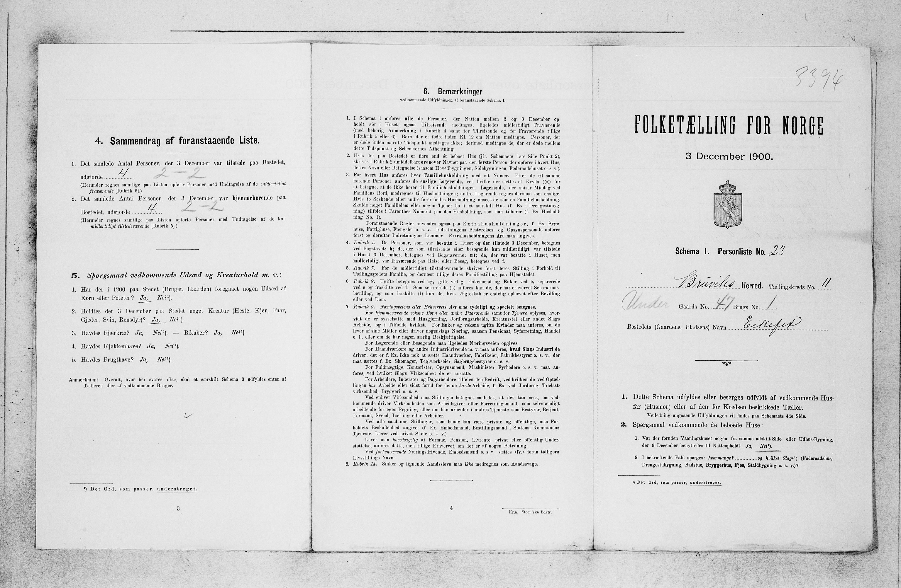 SAB, 1900 census for Bruvik, 1900, p. 898