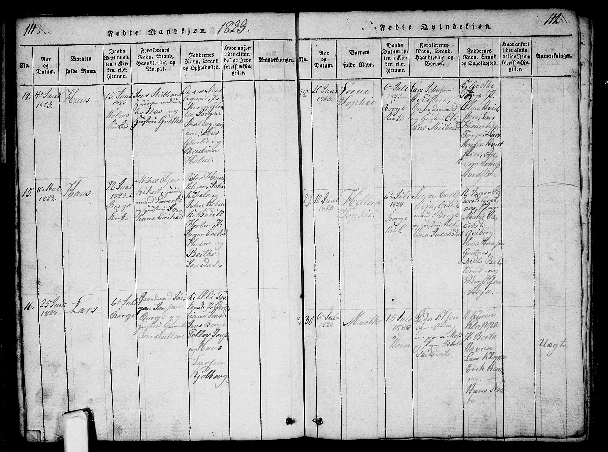 Borge prestekontor Kirkebøker, AV/SAO-A-10903/G/Ga/L0001: Parish register (copy) no.  I 1, 1815-1835, p. 111-112