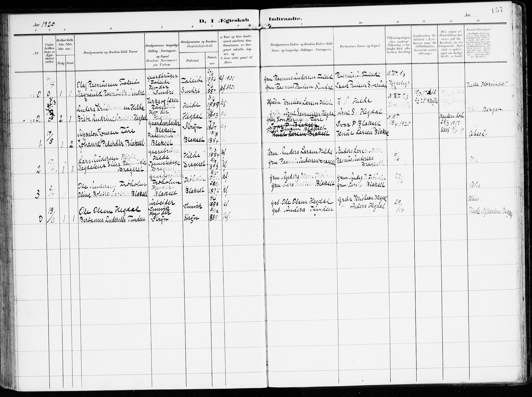 Innvik sokneprestembete, AV/SAB-A-80501: Parish register (official) no. B 2, 1903-1929, p. 157