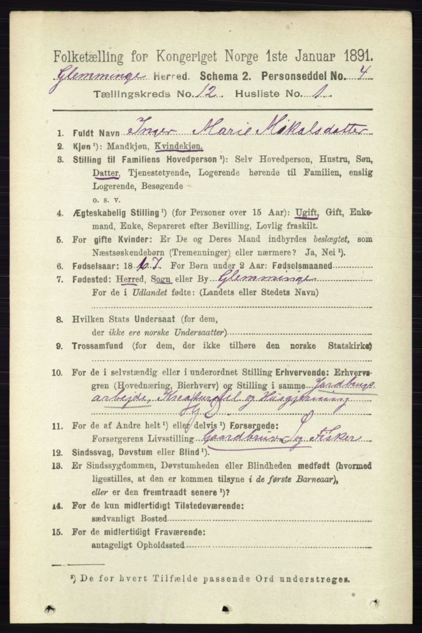 RA, 1891 census for 0132 Glemmen, 1891, p. 10836