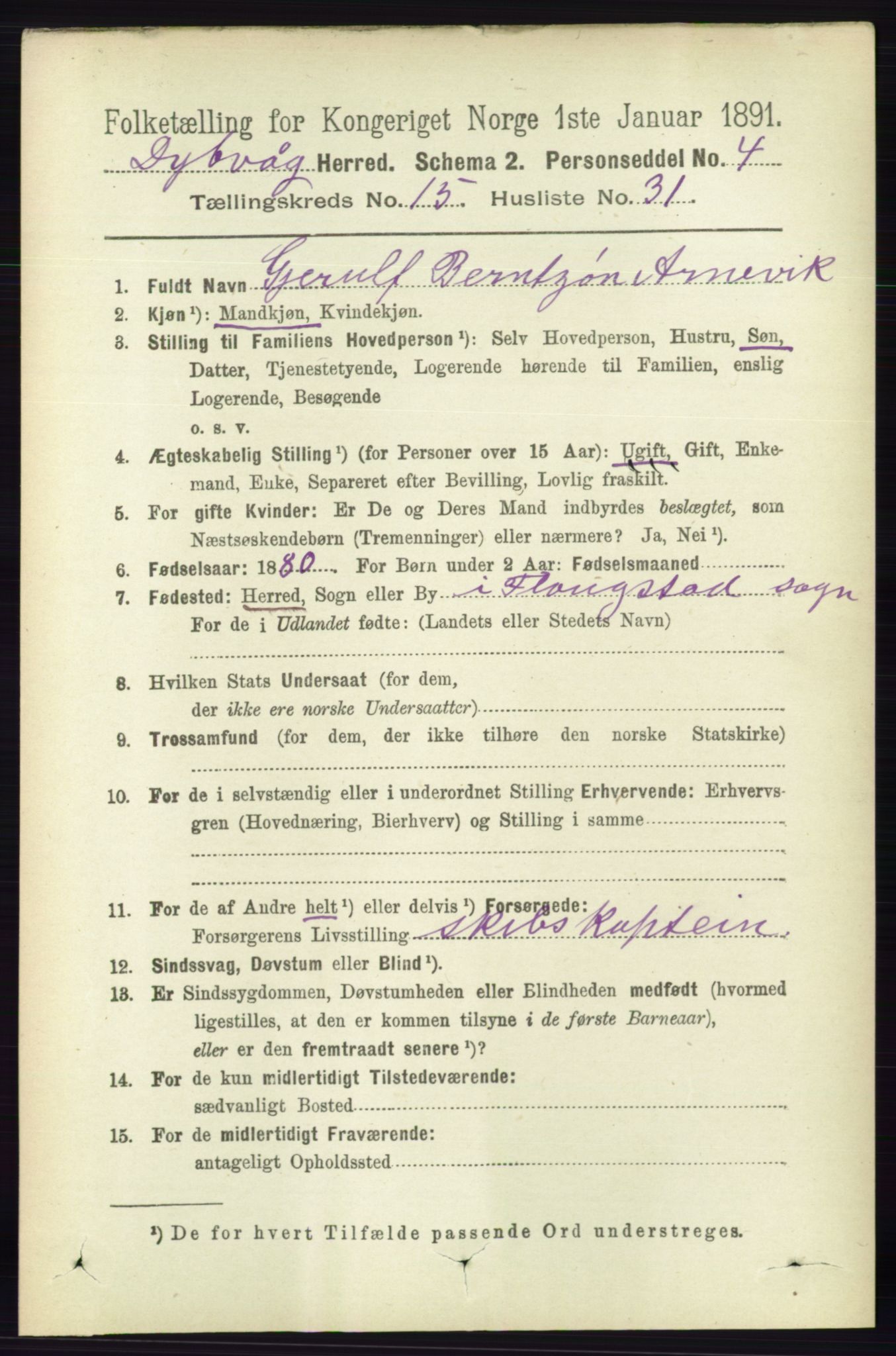 RA, 1891 census for 0915 Dypvåg, 1891, p. 6271