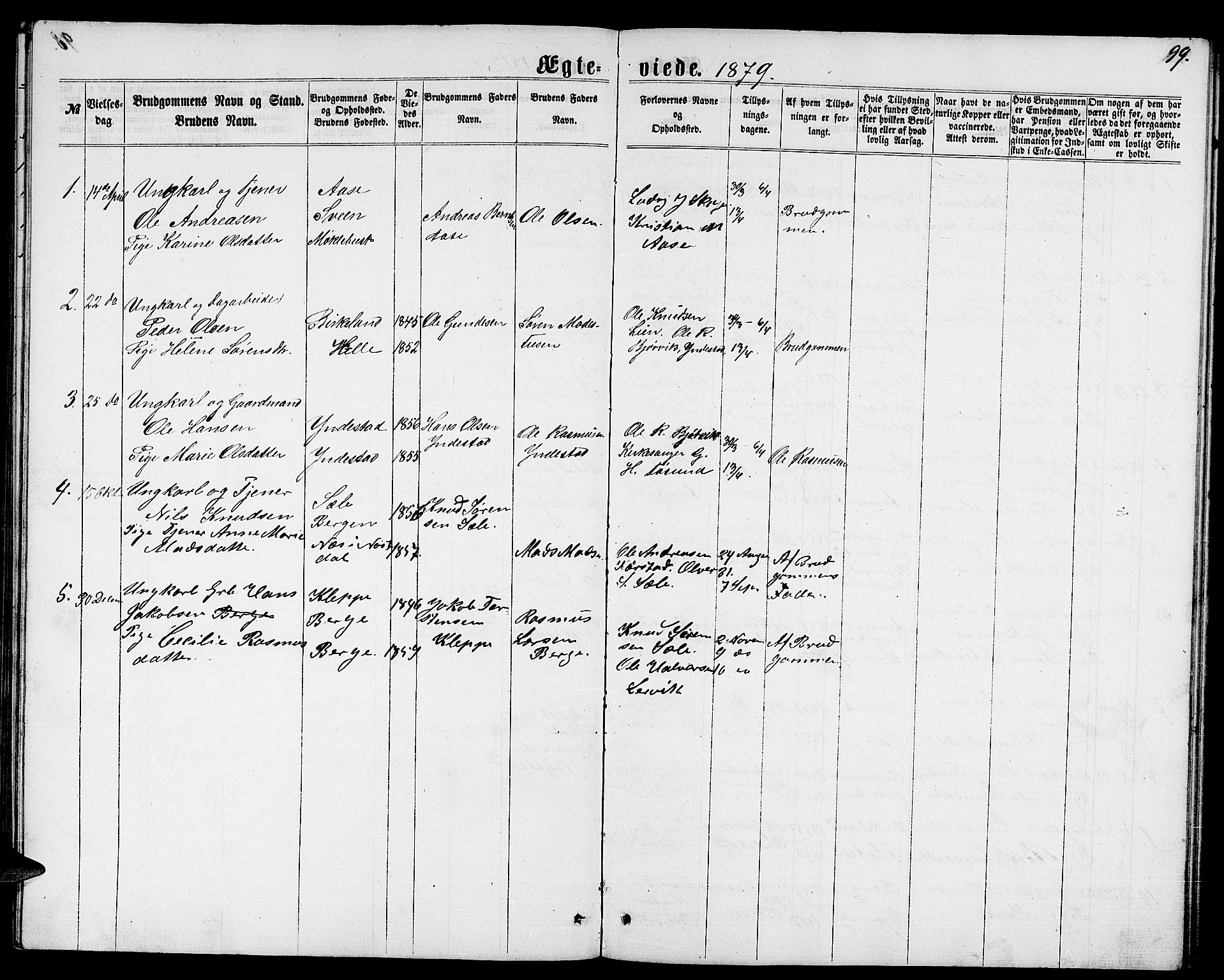 Gaular sokneprestembete, SAB/A-80001/H/Hab: Parish register (copy) no. B 2, 1863-1881, p. 99