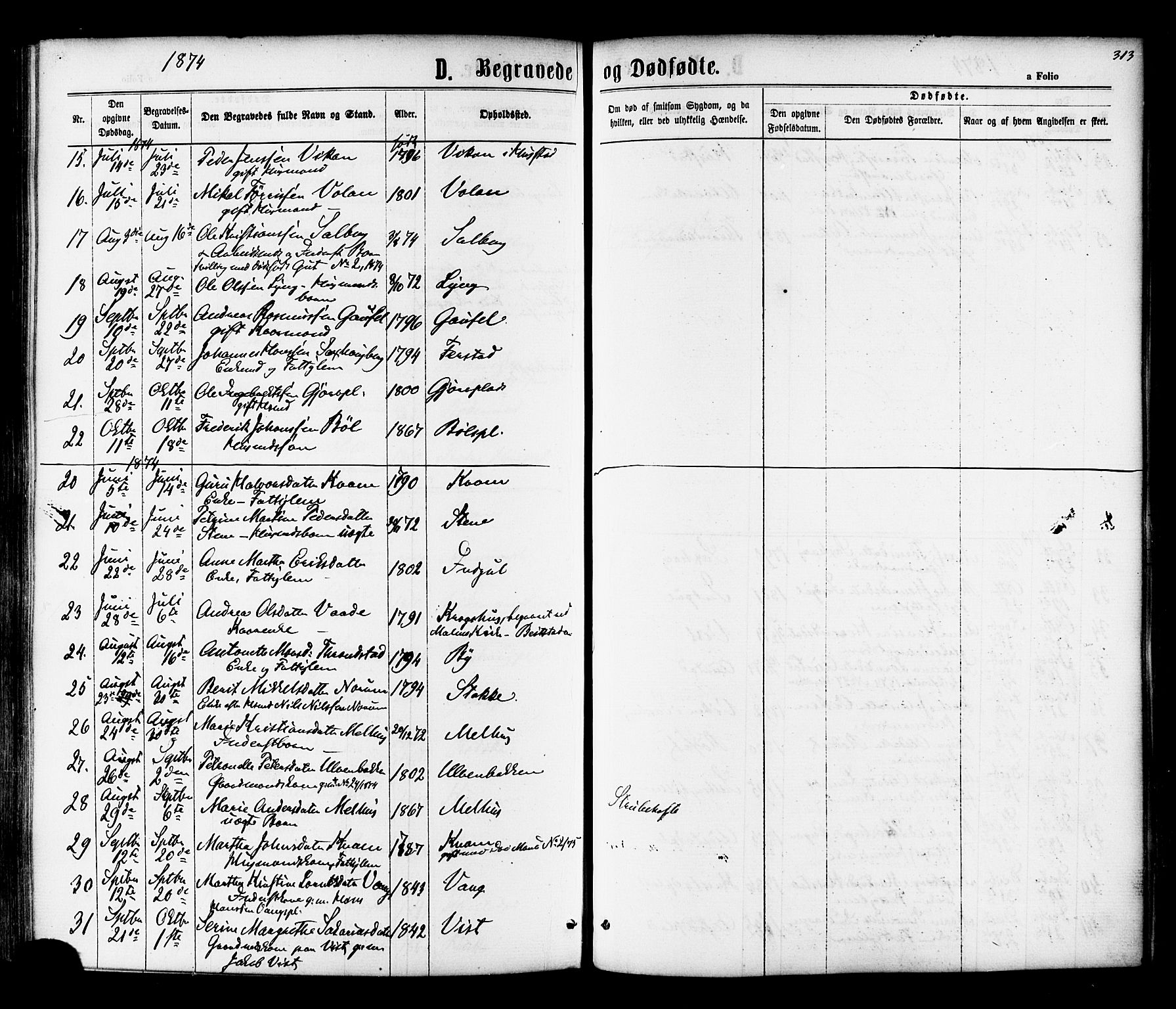 Ministerialprotokoller, klokkerbøker og fødselsregistre - Nord-Trøndelag, AV/SAT-A-1458/730/L0284: Parish register (official) no. 730A09, 1866-1878, p. 313