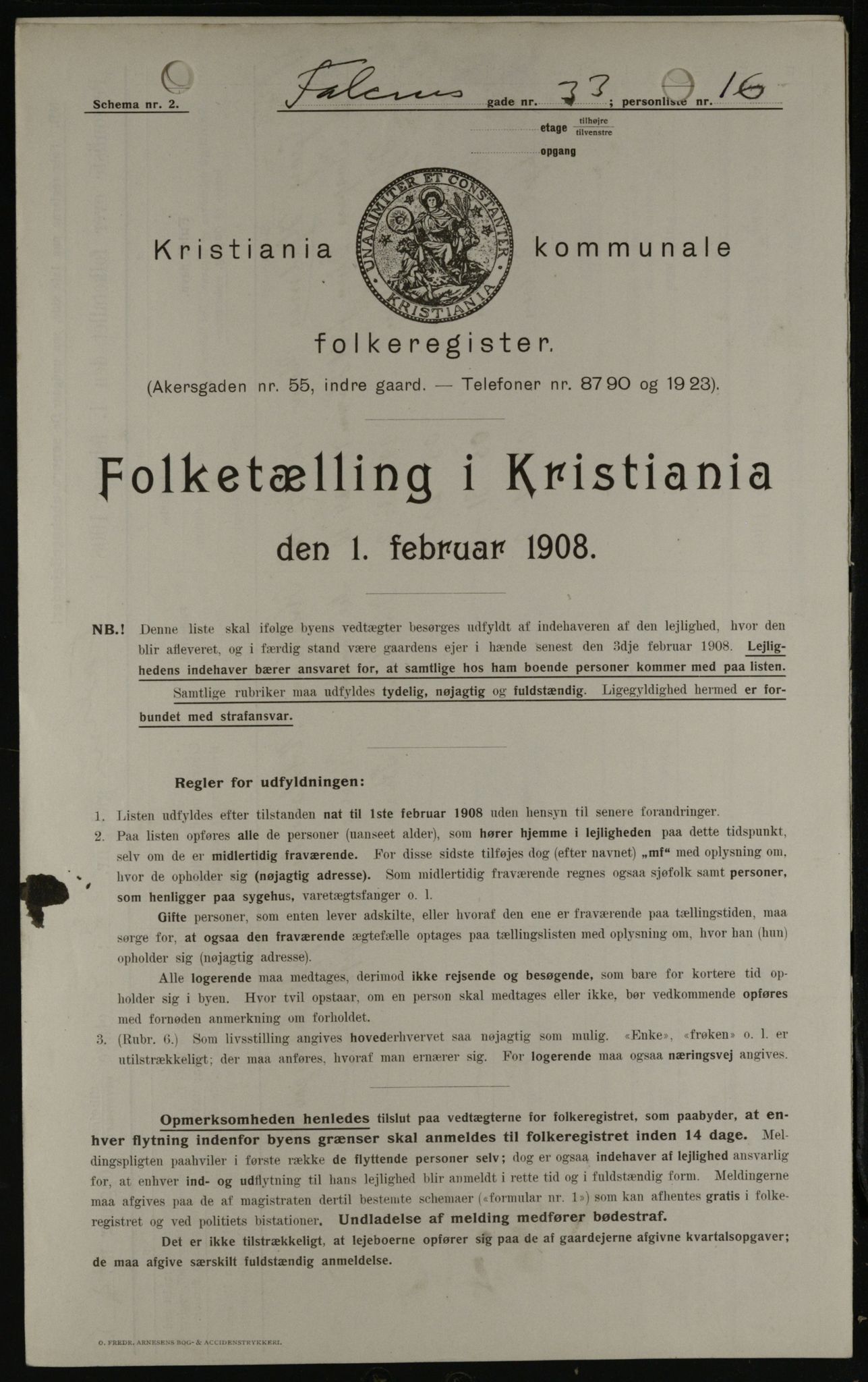 OBA, Municipal Census 1908 for Kristiania, 1908, p. 21445