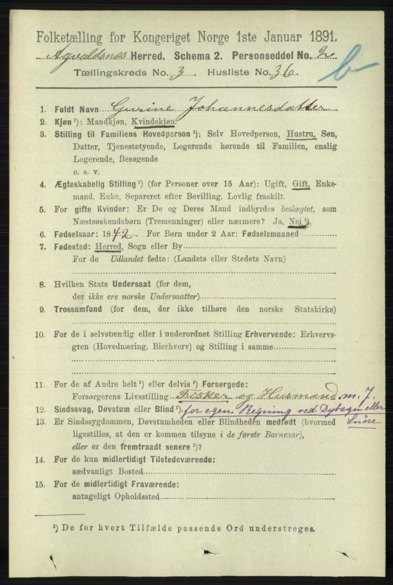 RA, 1891 census for 1147 Avaldsnes, 1891, p. 2746