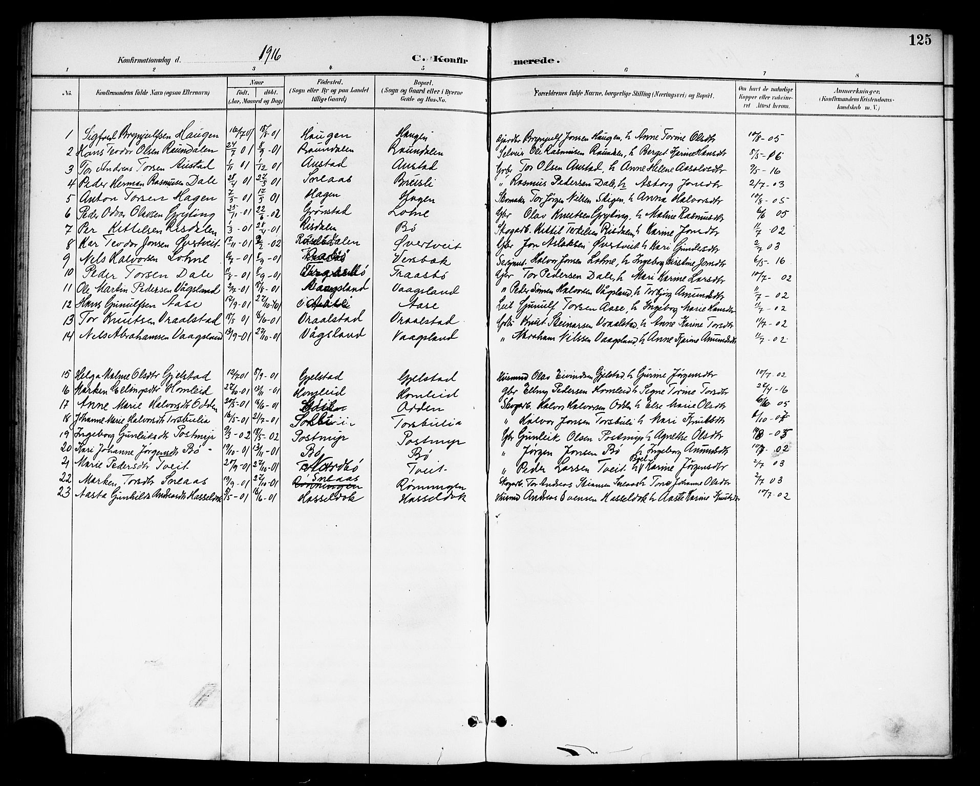 Drangedal kirkebøker, SAKO/A-258/G/Gb/L0002: Parish register (copy) no. II 2, 1895-1918, p. 125