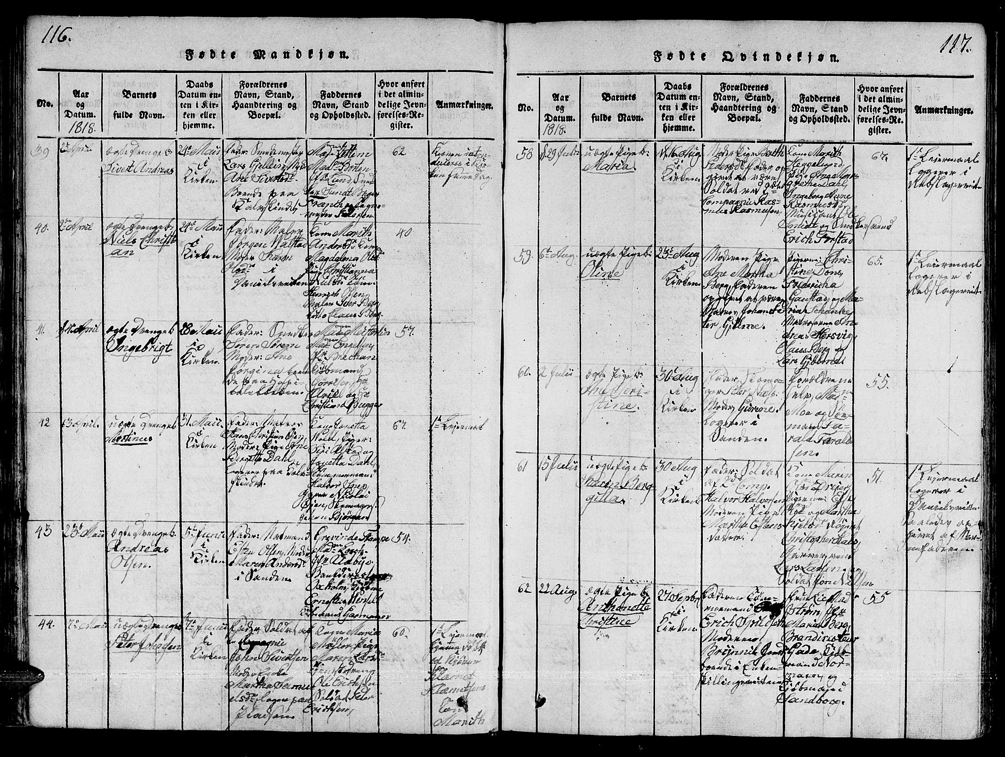 Ministerialprotokoller, klokkerbøker og fødselsregistre - Sør-Trøndelag, AV/SAT-A-1456/601/L0043: Parish register (official) no. 601A11, 1815-1821, p. 116-117