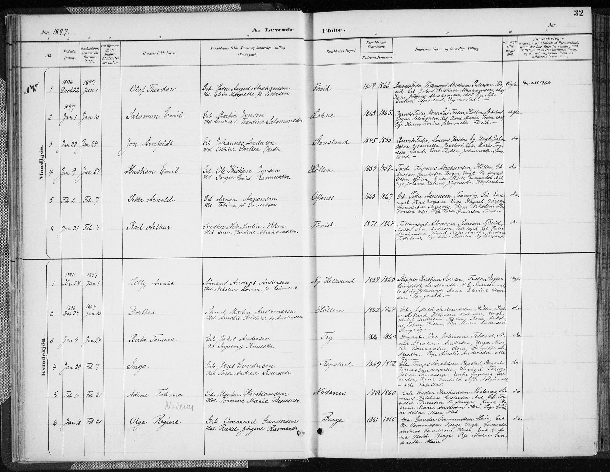 Søgne sokneprestkontor, SAK/1111-0037/F/Fa/Fab/L0013: Parish register (official) no. A 13, 1892-1911, p. 32