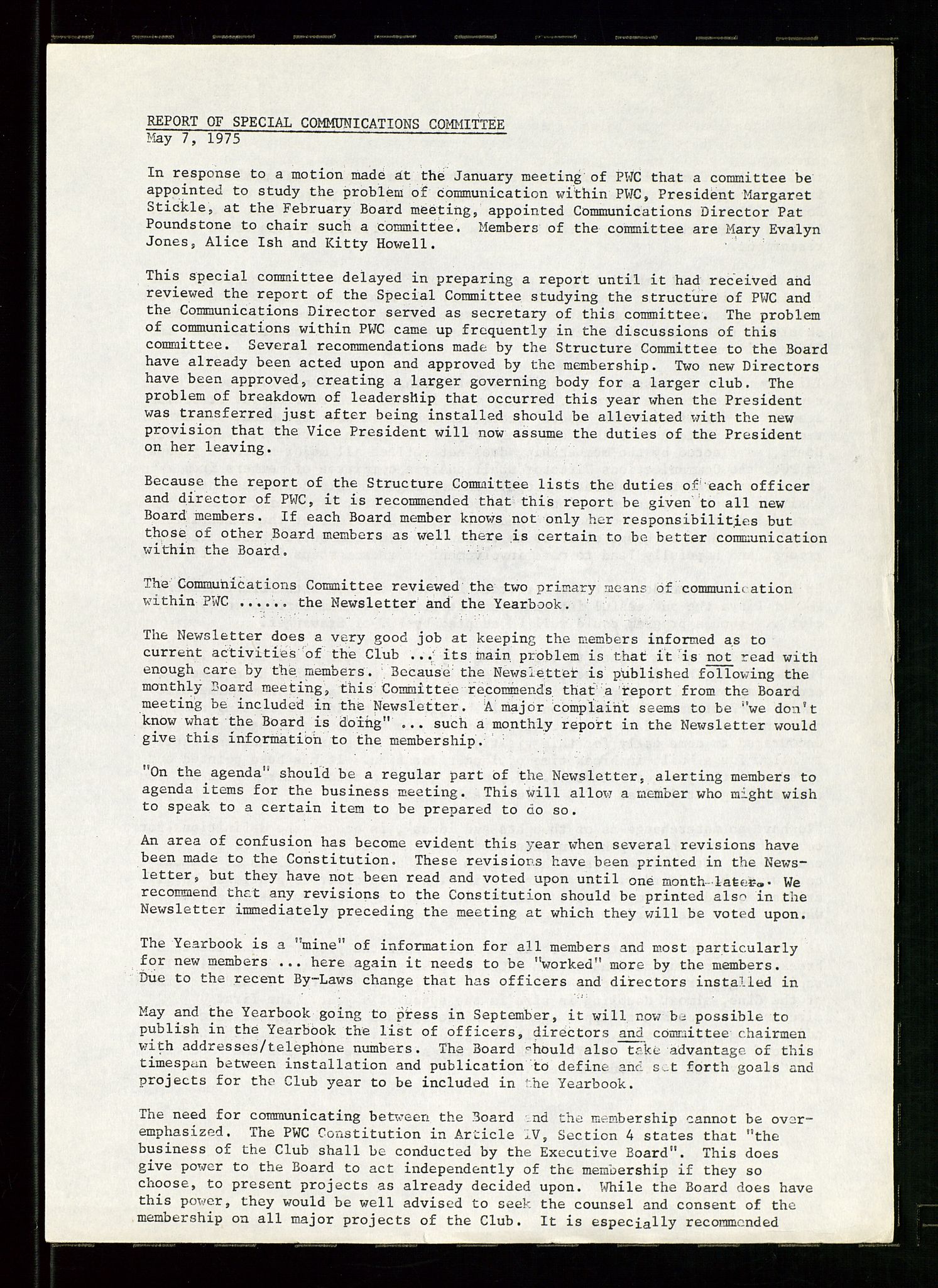 PA 1547 - Petroleum Wives Club, AV/SAST-A-101974/D/Da/L0001: President's file, 1975-1980