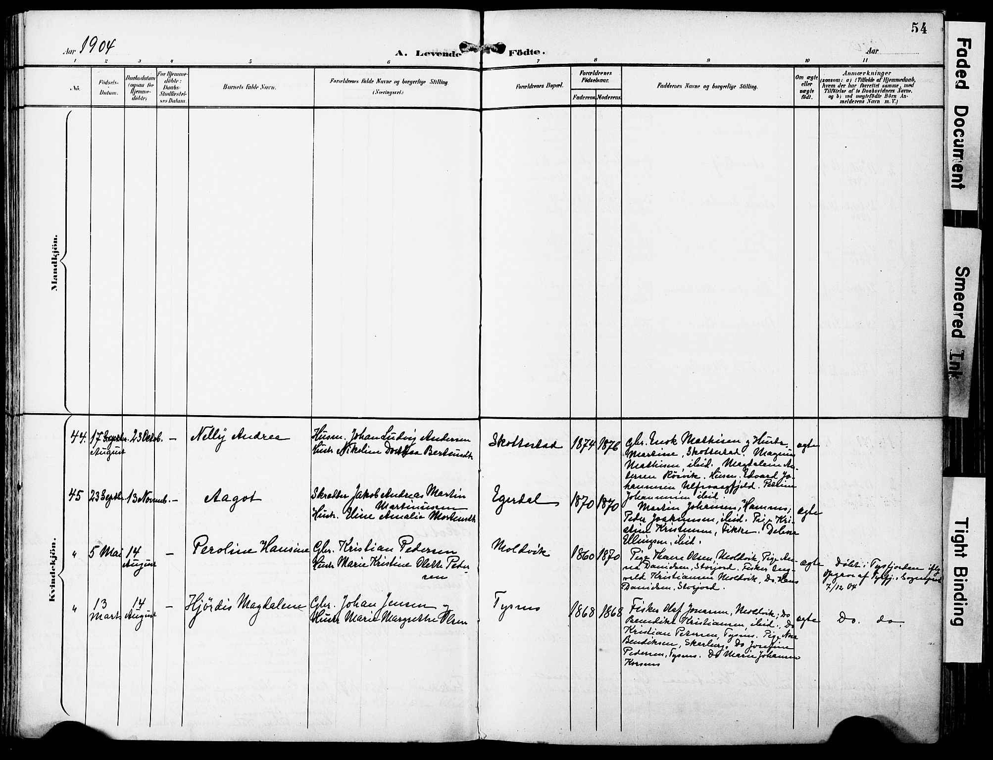 Ministerialprotokoller, klokkerbøker og fødselsregistre - Nordland, AV/SAT-A-1459/859/L0848: Parish register (official) no. 859A08, 1900-1912, p. 54