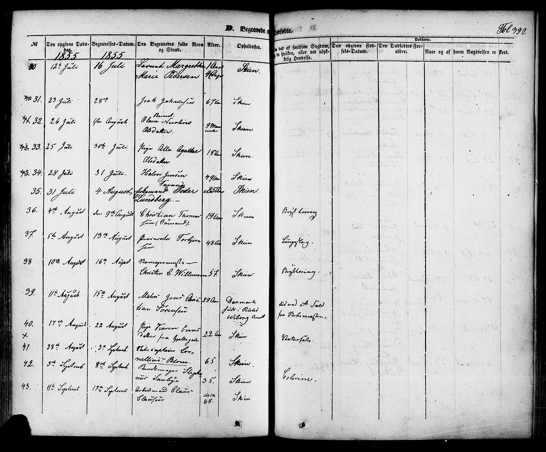 Skien kirkebøker, SAKO/A-302/F/Fa/L0006a: Parish register (official) no. 6A, 1843-1856, p. 392