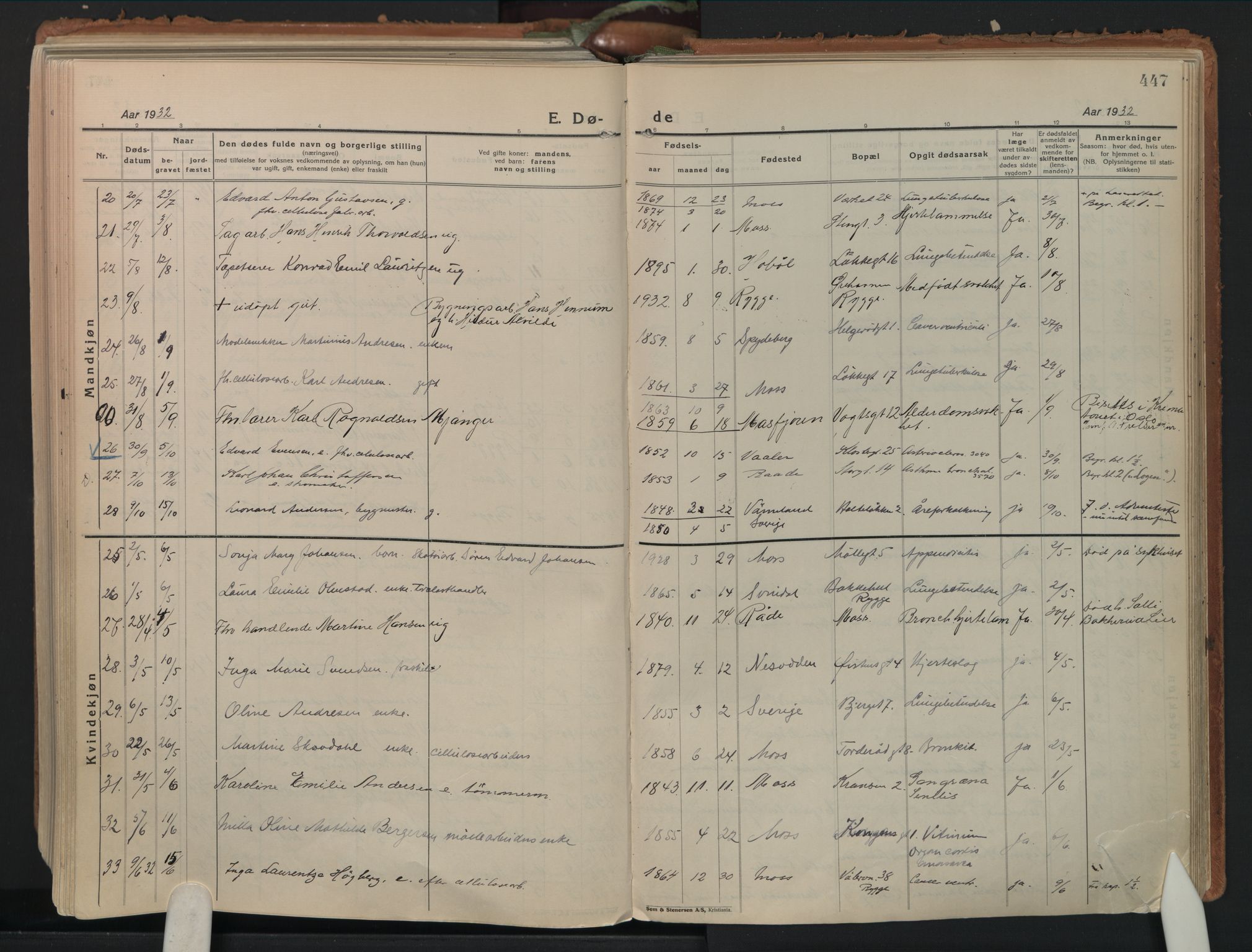 Moss prestekontor Kirkebøker, AV/SAO-A-2003/F/Fb/L0006: Parish register (official) no. II 6, 1924-1932, p. 447